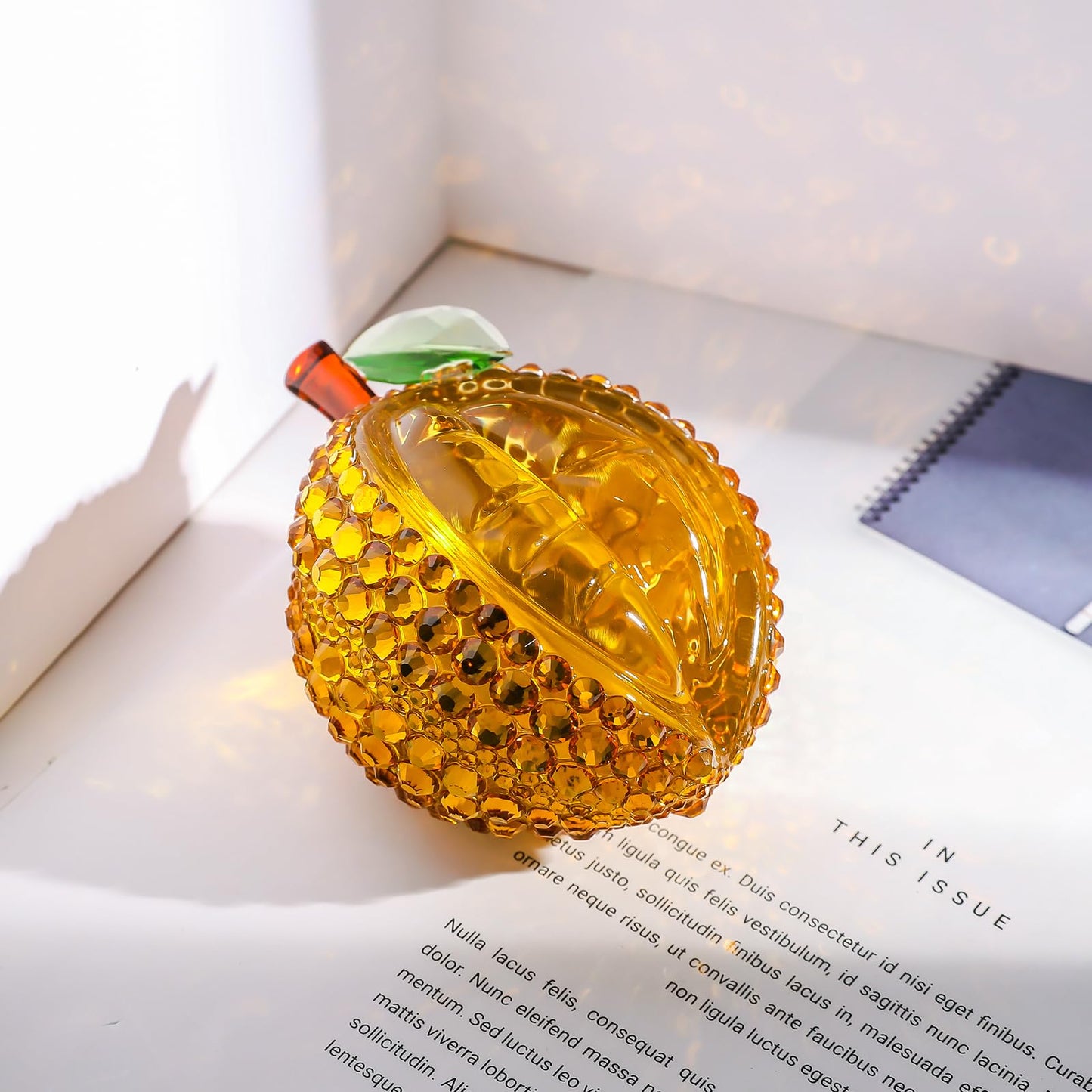 LONGSHENG - SINCE 2001 - Crystal Durian Figurine Fruit Ornaments Collectibles Rhinestone Glass Fruit Decoration Crystal Office Desk Table Home Decor Paperweight