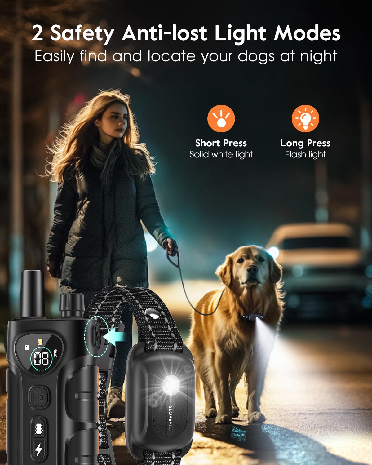 SLOPEHILL Dog Shock Collar,4200FT Dog Training Collar with Remote,IPX8 Waterproof E-Collar with Beep,Vibration,Shock,Flash Light,No Shock Mode,Electric Shock Collar for Small Medium Large Dogs,Black