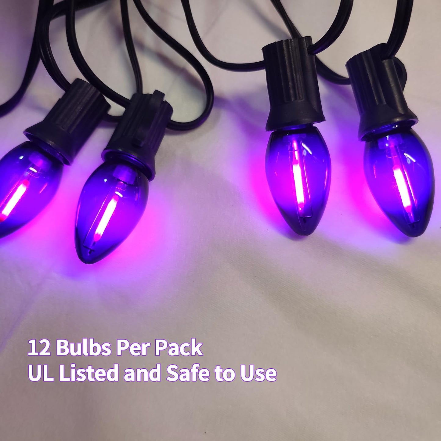 CHYParty 12 Pack C7 LED Replacement Bulbs, Purple Christmas Light Bulbs for Outdoor String Lights, Patio, Xmas Tree, Halloween Decor, E12 Candelabra Base, Waterproof, Dimmable