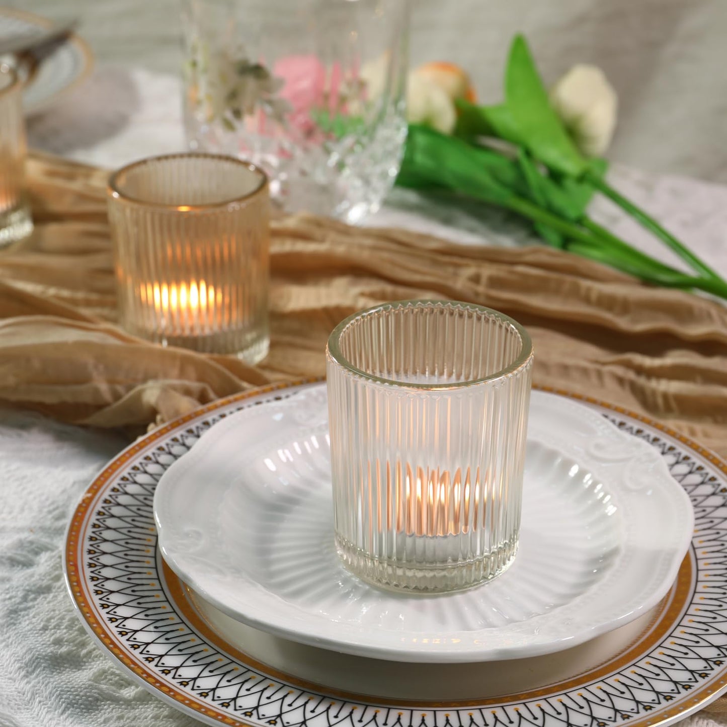 36 Pack Votive Candle Holders Bulk, Clear Tealight Candle Holder for Table Centerpiece, Ribbed Votive Holders for Wedding, Home Decor, Baby Shower Decor, Special Occasions(36)