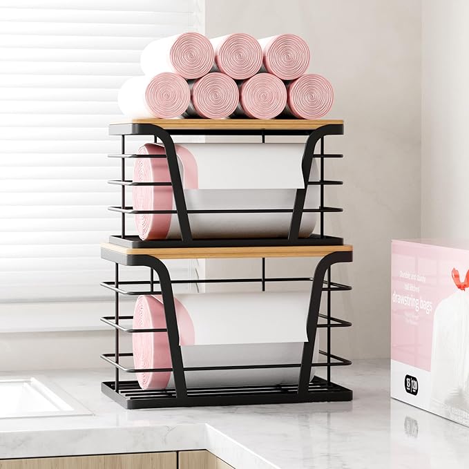 2 Pack Stackable Storage Laundry Kitchen Organizers, Wall Mount Trash Bag Holder