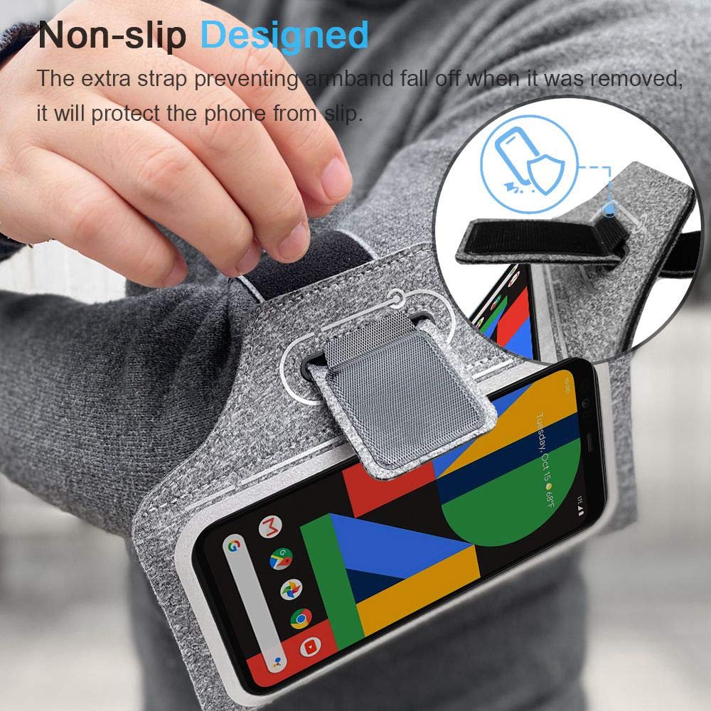 Pixel 10 9 Pro XL Armband, JEMACHE Gym Running Workouts Phone Arm Band for Google Pixel 10/9 Pro XL, 8/7/6 Pro with Earbuds Holder (Grey)