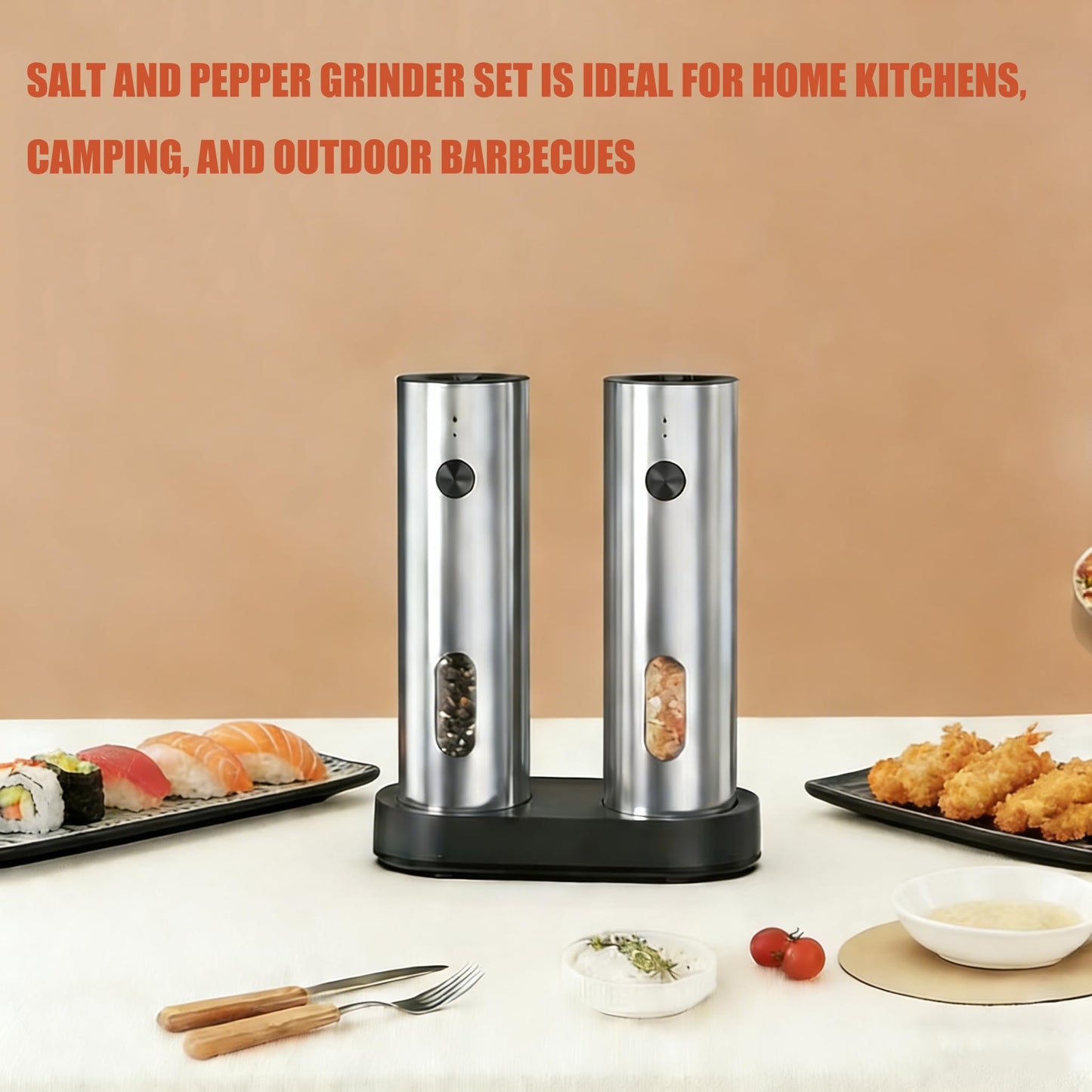Electric Salt and Pepper Grinder Set, Rechargeable Stainless Steel with USB-C Dual Charging Base, Upgraded Large Capacity, Adjustable Coarseness & Bright LED Light, Kitchen Essentials