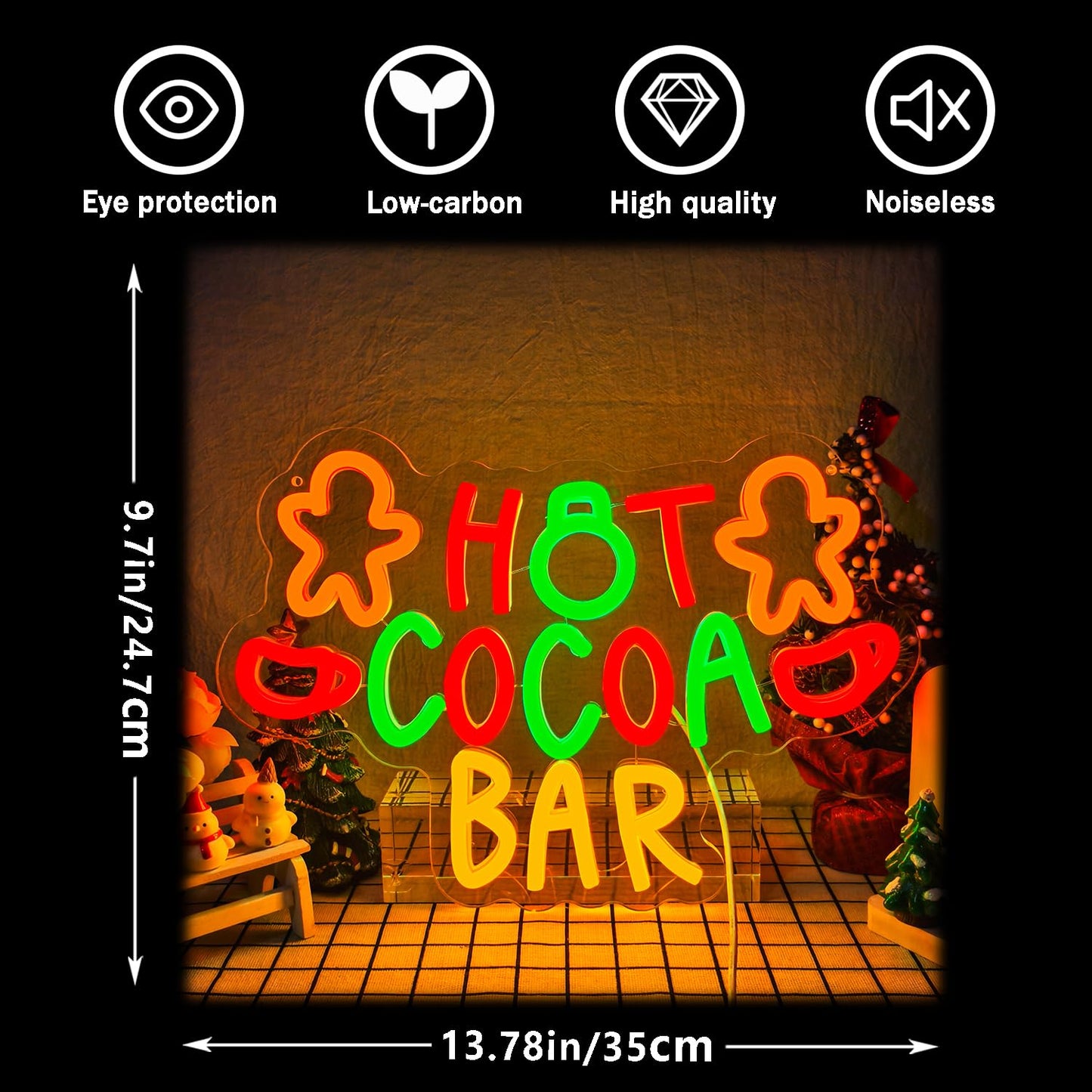 Hot Cocoa Bar Neon Sign for Wall Decor Christmas Neon Sign Dimmable Christmas Neon Light Sign for Holiday Party Home Bar