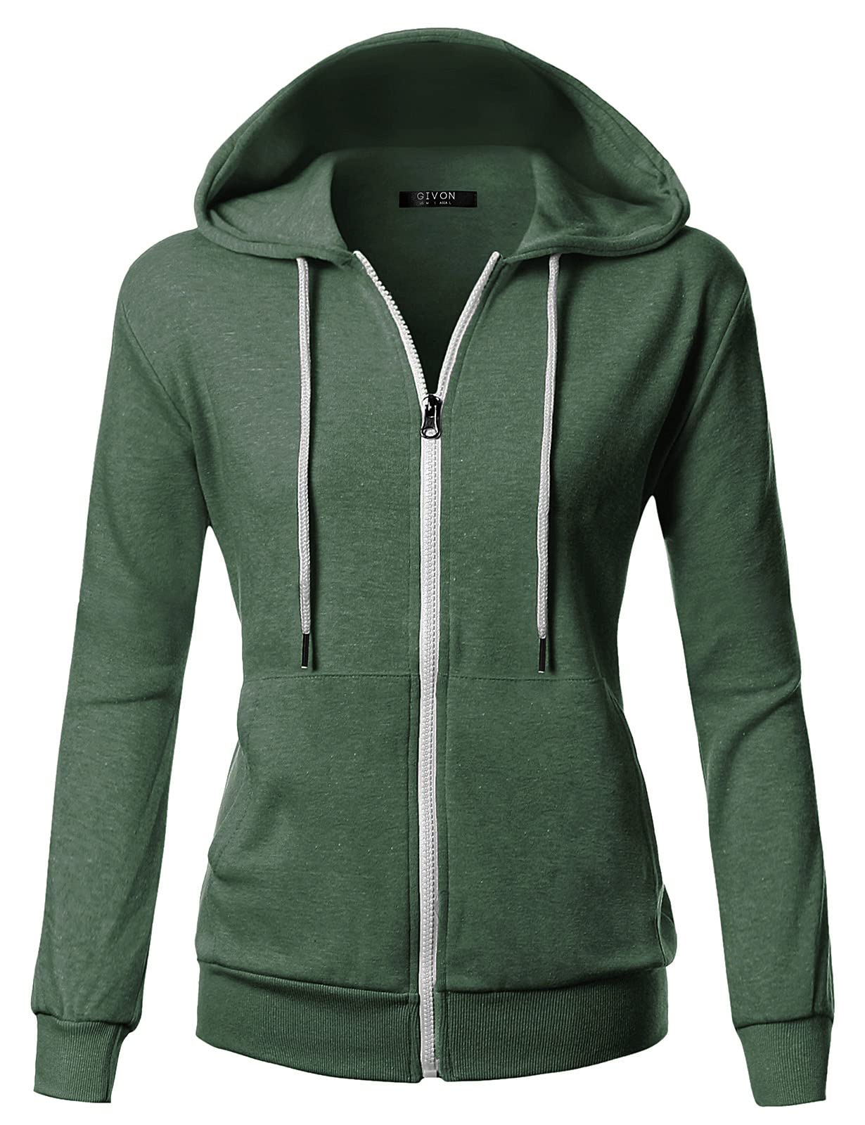GIVON Women's Lightweight Zip Up Hoodie – Long Sleeve Thin Casual Hooded Jacket, Plus DCF200-JADEGREEN-L