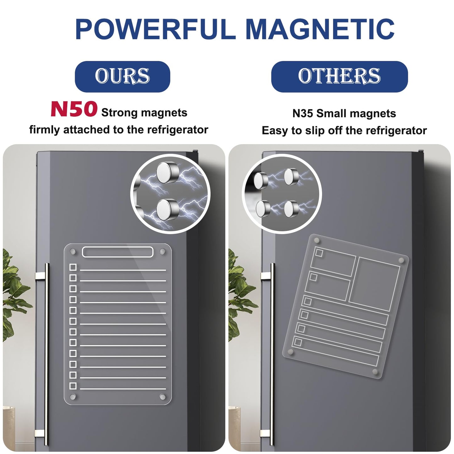 2 Pcs Acrylic Magnetic Dry Erase Board for Fridge, 12"X8" Clear Magnetic to Do List White Board, Acrylic Dry Erase to Do List for Refrigerator, Magnet Whiteboard with 6 Markers