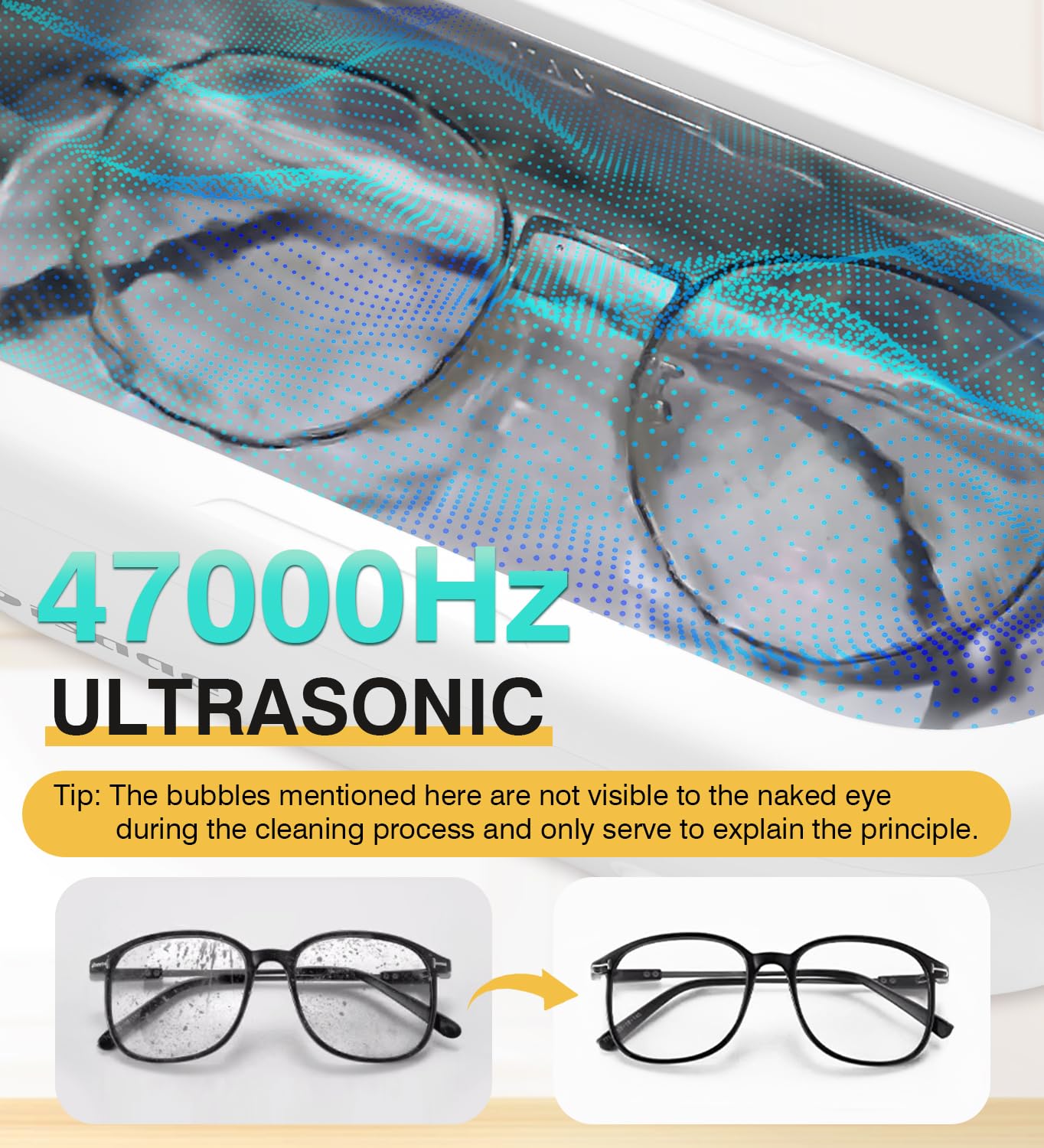 Gisaae Ultrasonic Cleaner, 47000Hz Jewellery Cleaner 360ML for Necklace Ring Glasses Jewelry Glasses Watch Coins Retainer
