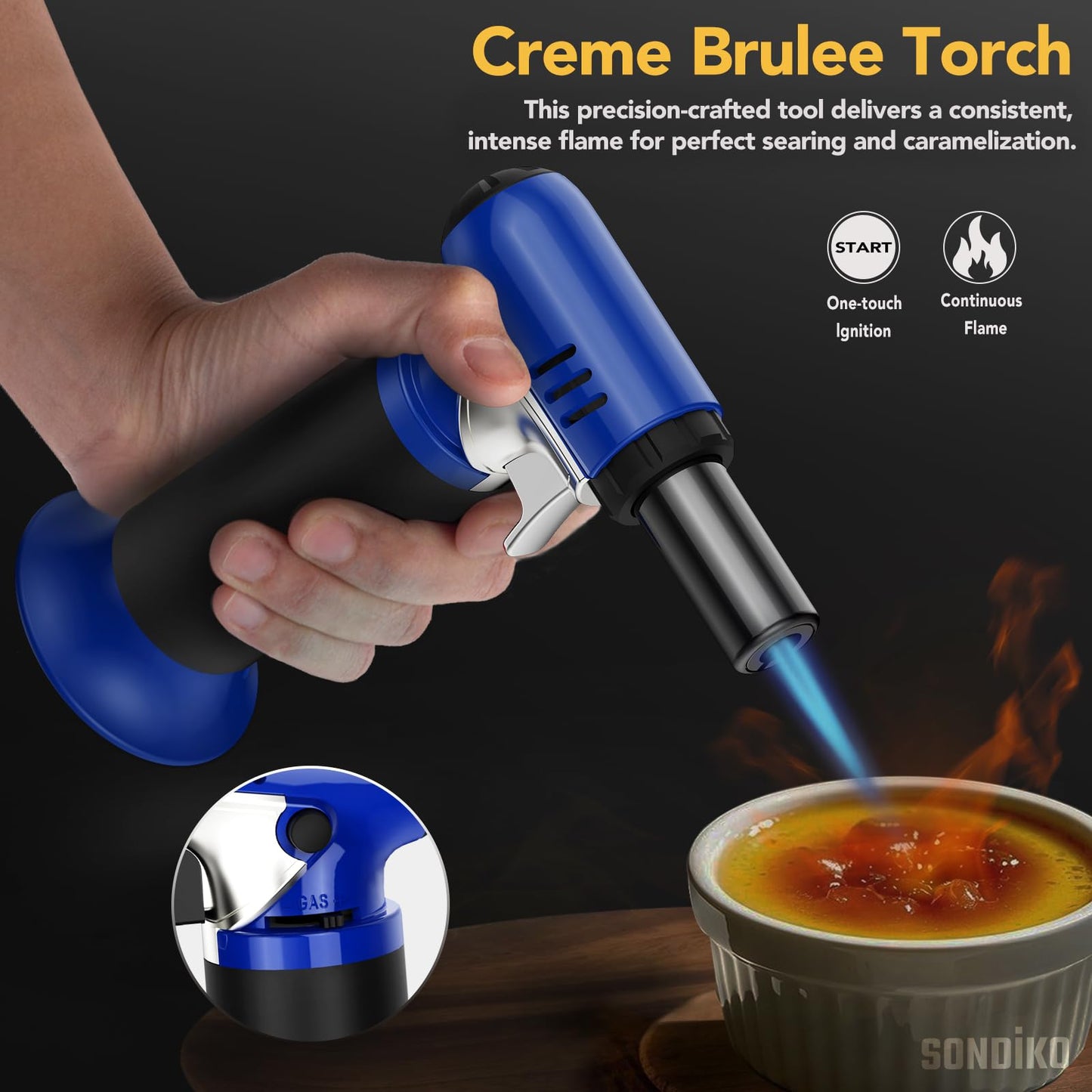 Sondiko Butane Torch with Fuel Gauge S907, Refillable Soldering Torch Lighter with Adjustable Flame for Welding, Industrial, Resin Art(Butane Gas Not Included)