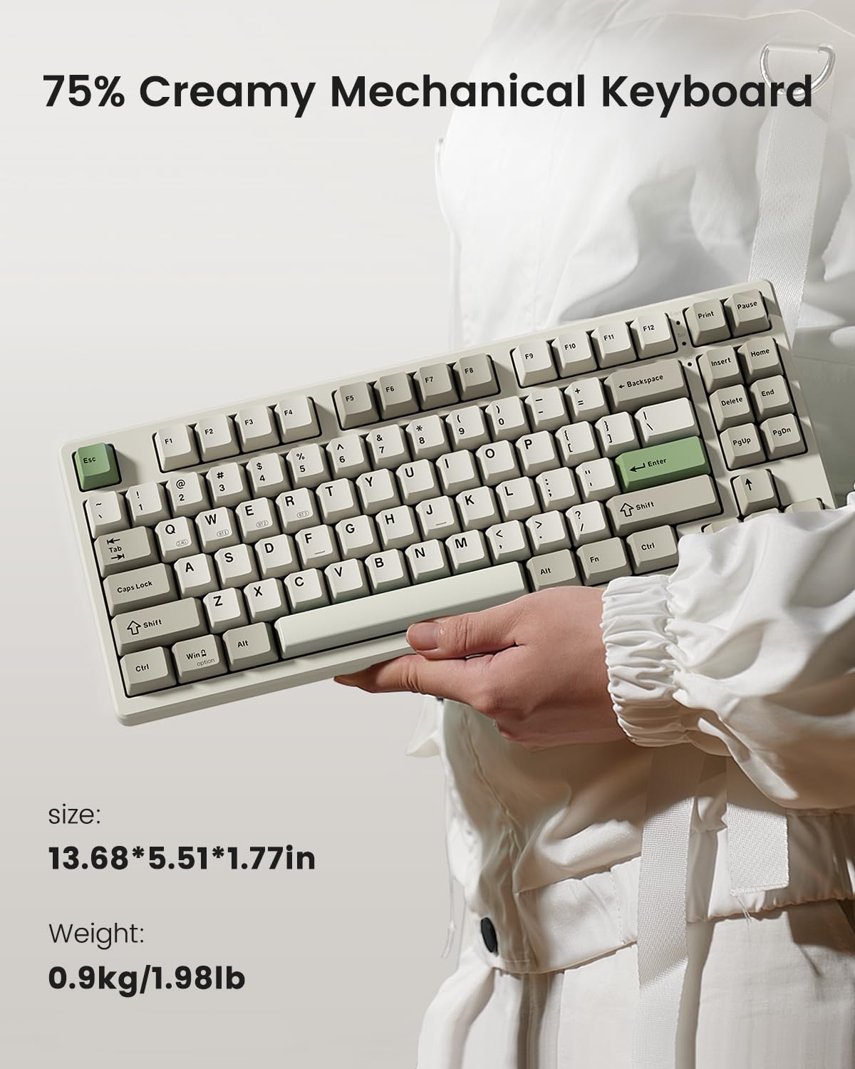 Wireless Mechanical Keyboard,Gasket Mounted with Creamy Sound,Bluetooth/2.4GHz/USB-C,Custom Hot Swappable,RGB Backlit,75% Compact Layout for Gaming/Typing/Win/Mac/PC (Retro Beige,Linear Switch)