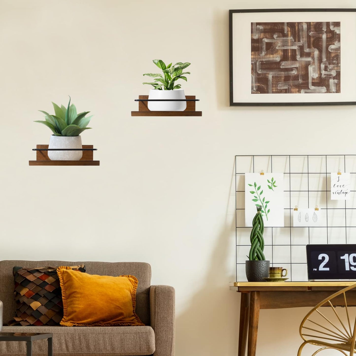 ARTORA Wall Mounted Plant Holder, Wooden Floating Shelves for Flower Pot Wall Hanging Wood Rack Farmhouse Small Decorative Wall Shelf for Bedroom Living Room Bathroom Porch Balcony Decor (2 Pack)