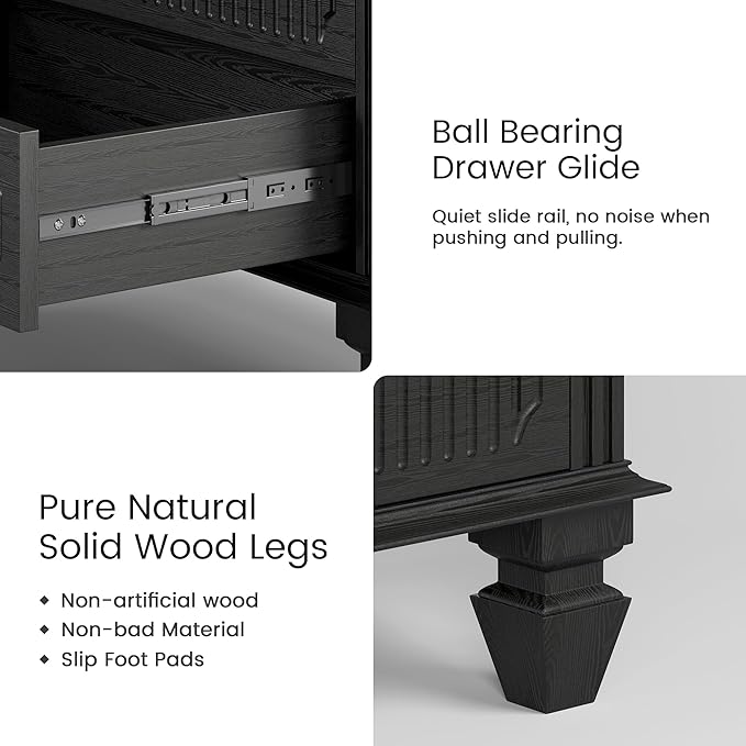 25.6'' Wide Bedside Table with 3 Drawers & Pull-out Tray, Smart Night Stand