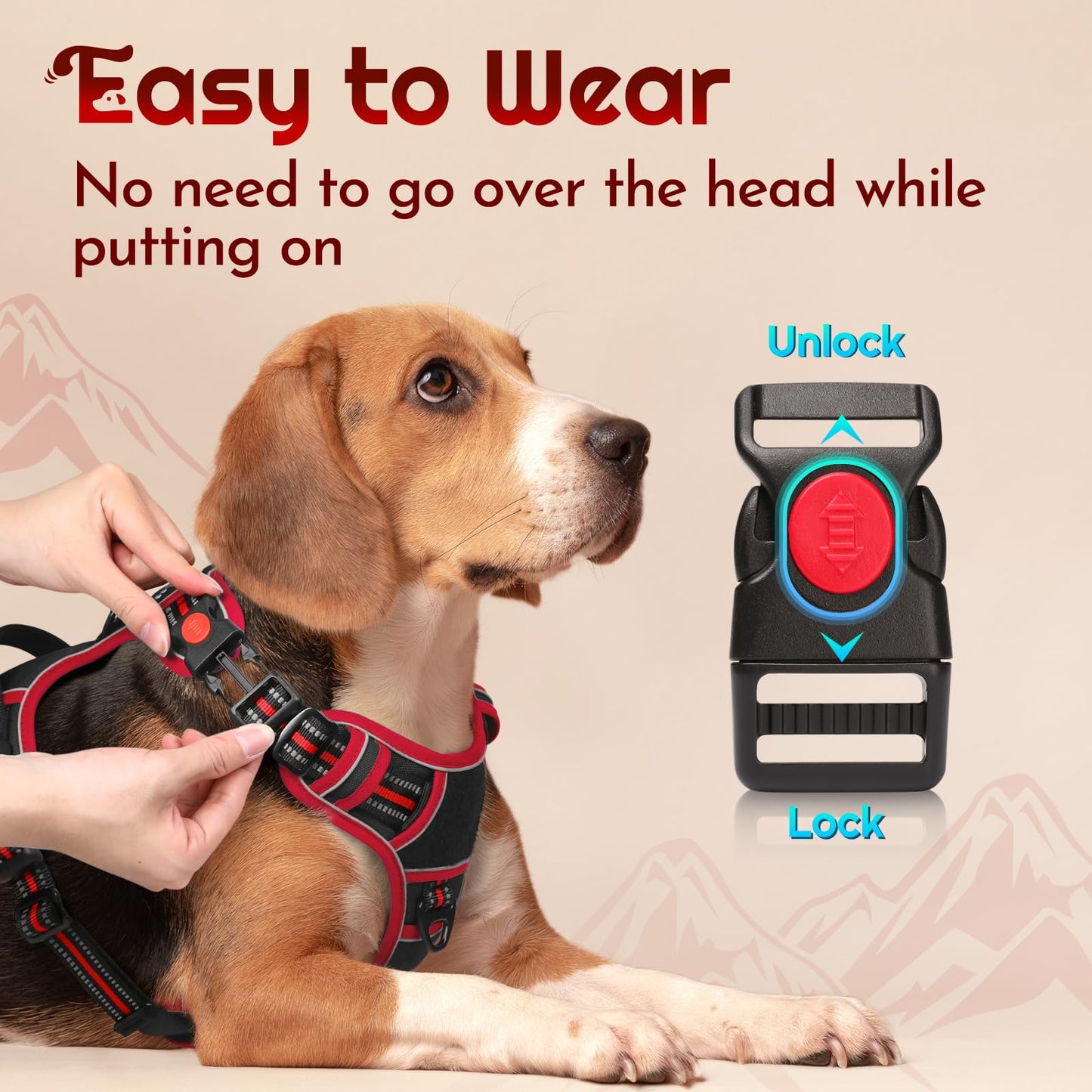Eagloo Dog Harness for Large Dogs, Easy Wearing with 3 Buckles, Adjustable No Pull Pet Harness with 2 Rings for Walking, No Chock Reflective Soft Padded Vest with Control Handle, Black & Red, L