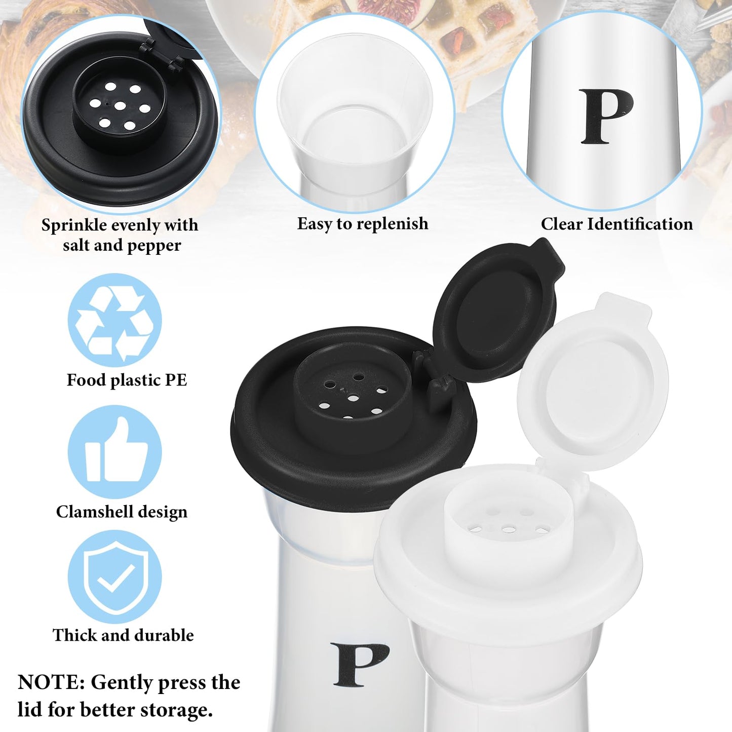 Set of 2 Plastic Salt and Pepper Shakers with Lids Large Salt Shaker Pepper Container Vintage Tall Hourglass Camping Picnic Outdoors Travel Spice Set for Home Picnic Kitchen(Classic,Black White)