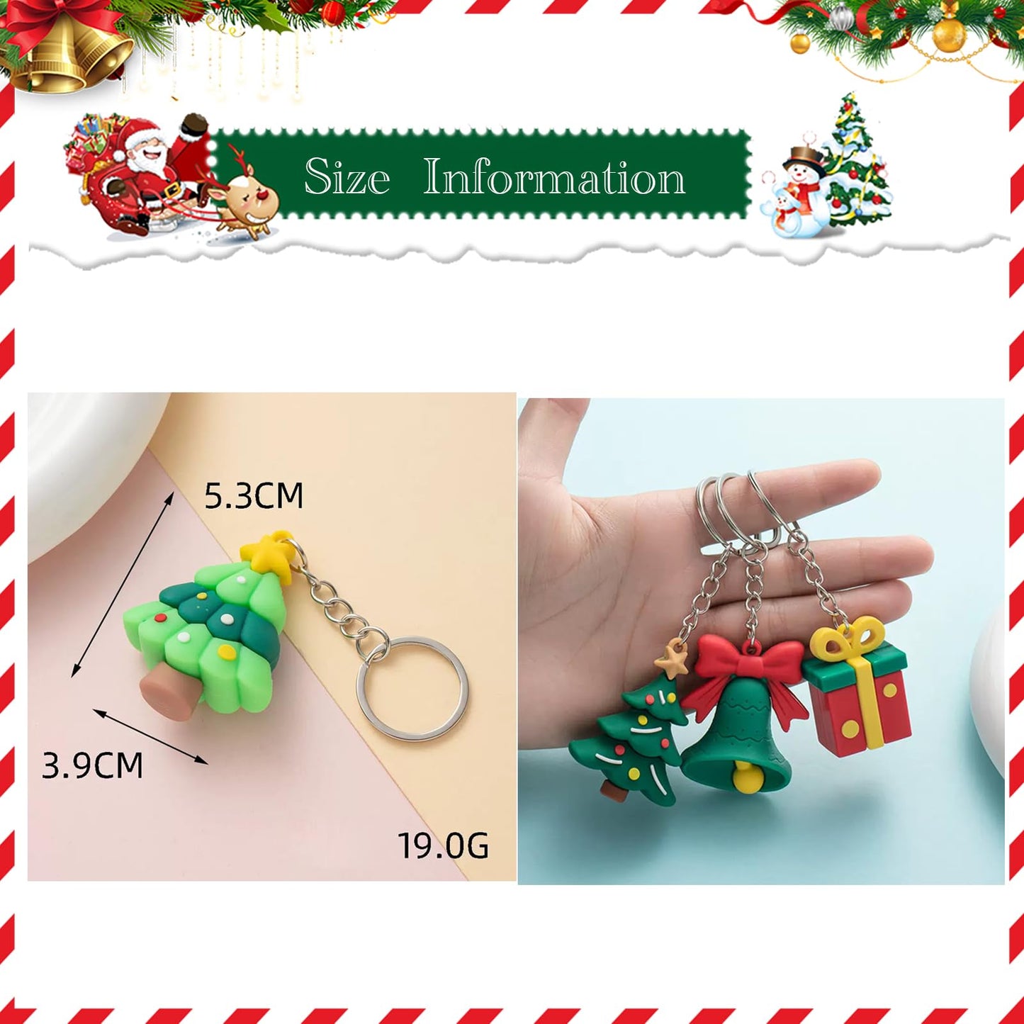 YUNILE 24Pcs Christmas Party Giveaways for Adults,3D Silicone Christmas Keychains Bulk - Santa Claus Snowman Xmas Tree Reindeer Silicone Hanging Ornaments with Key Rings