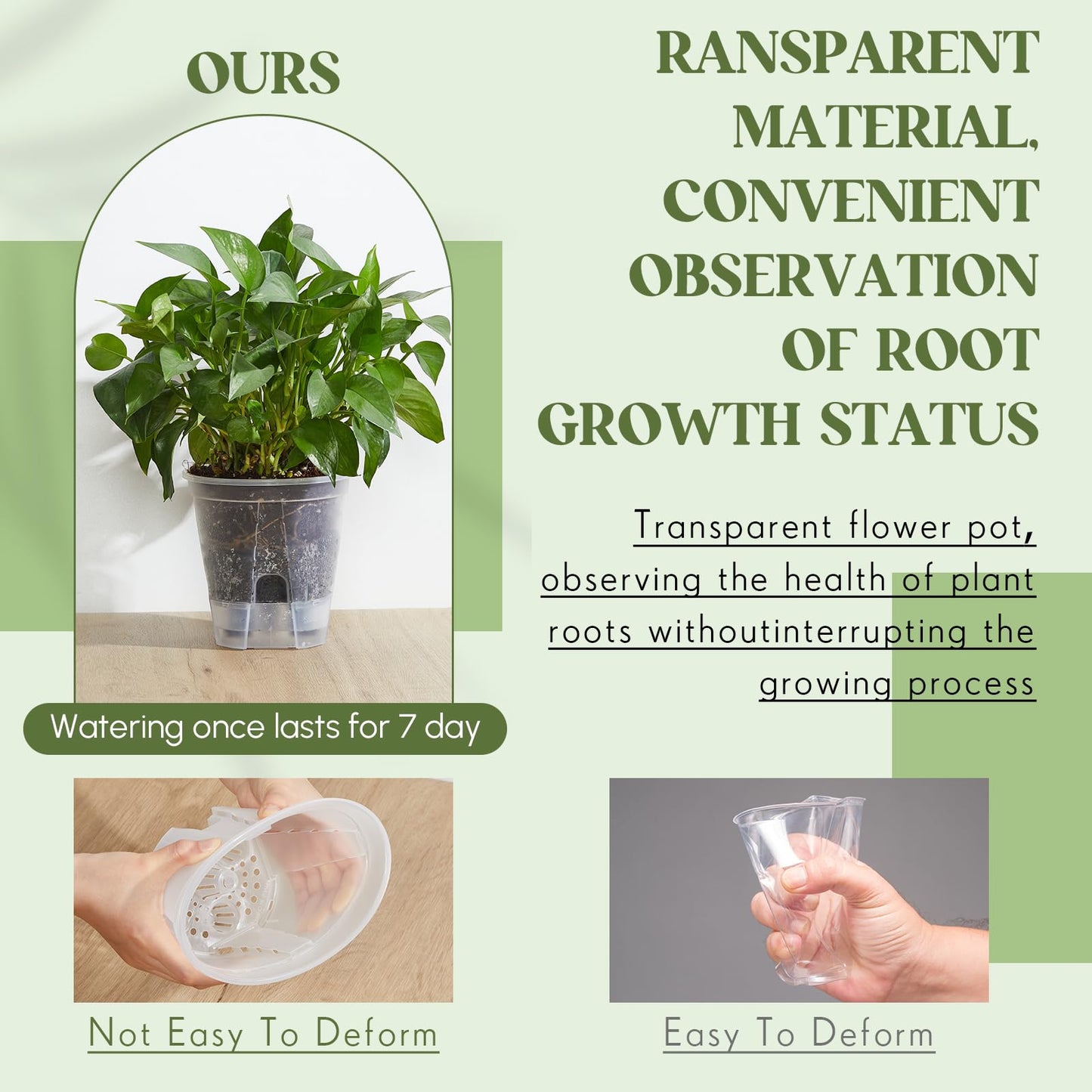 Wonderjune Self Watering Pots for Indoor Plants with Deep Reservoir and High Drainage Holes for Outdoor Plants and Flowers, Bare Root Planter(4.72'', 5.91'', 7.09'',Clear,9 Pcs)