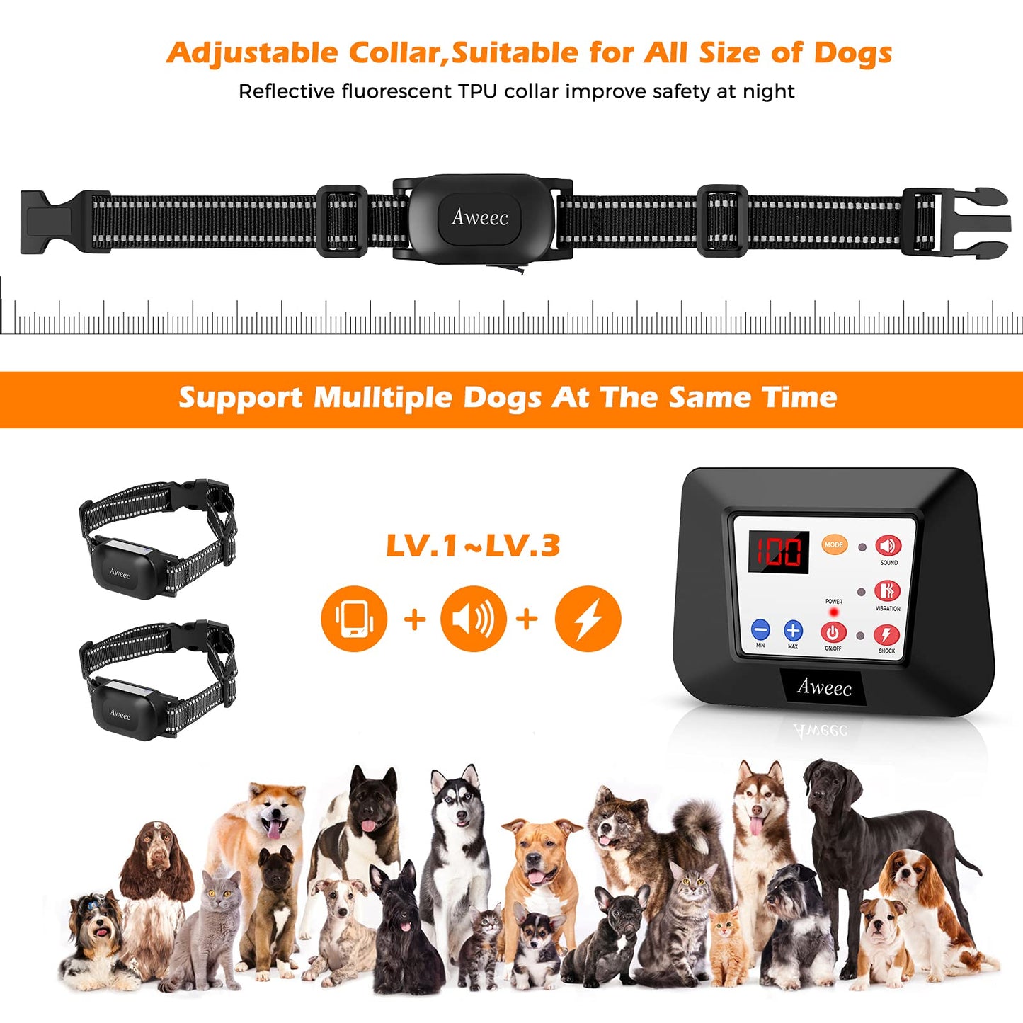 Aweec Wireless Dog Fence, 2-in-1 Electric Dog Fence & Training Collar with Remote, 2025 Pet Containment System, Dog Boundary Container,Suitable & Harmless for Small/Medium/Large Dogs