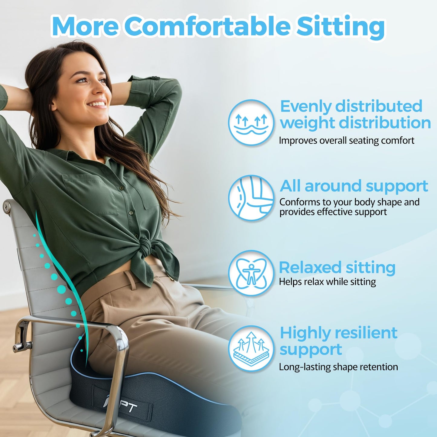 POOTACK Seat Cushions, Comfort Memory Foam Office Chair Cushion, Ergonomic Support Desk Chair Cushions Seat Pad for Office Chair/Car Seat/Wheelchair/Gaming Chairs, Large & Non-Slip