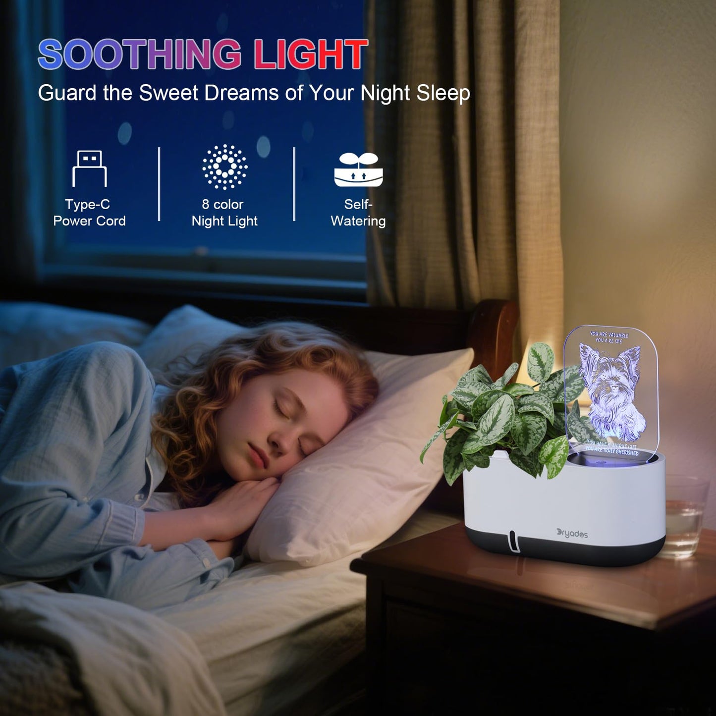 DRYADES Self-Watering Plant Pot with LED Note Board & 7 Colors Pen, Led Acrylic Message Board with Plant Pot,Dog Board Night Light with Planting Pot for Mother's Day/Thanksgiving/Gifts(No Plant&Seed)