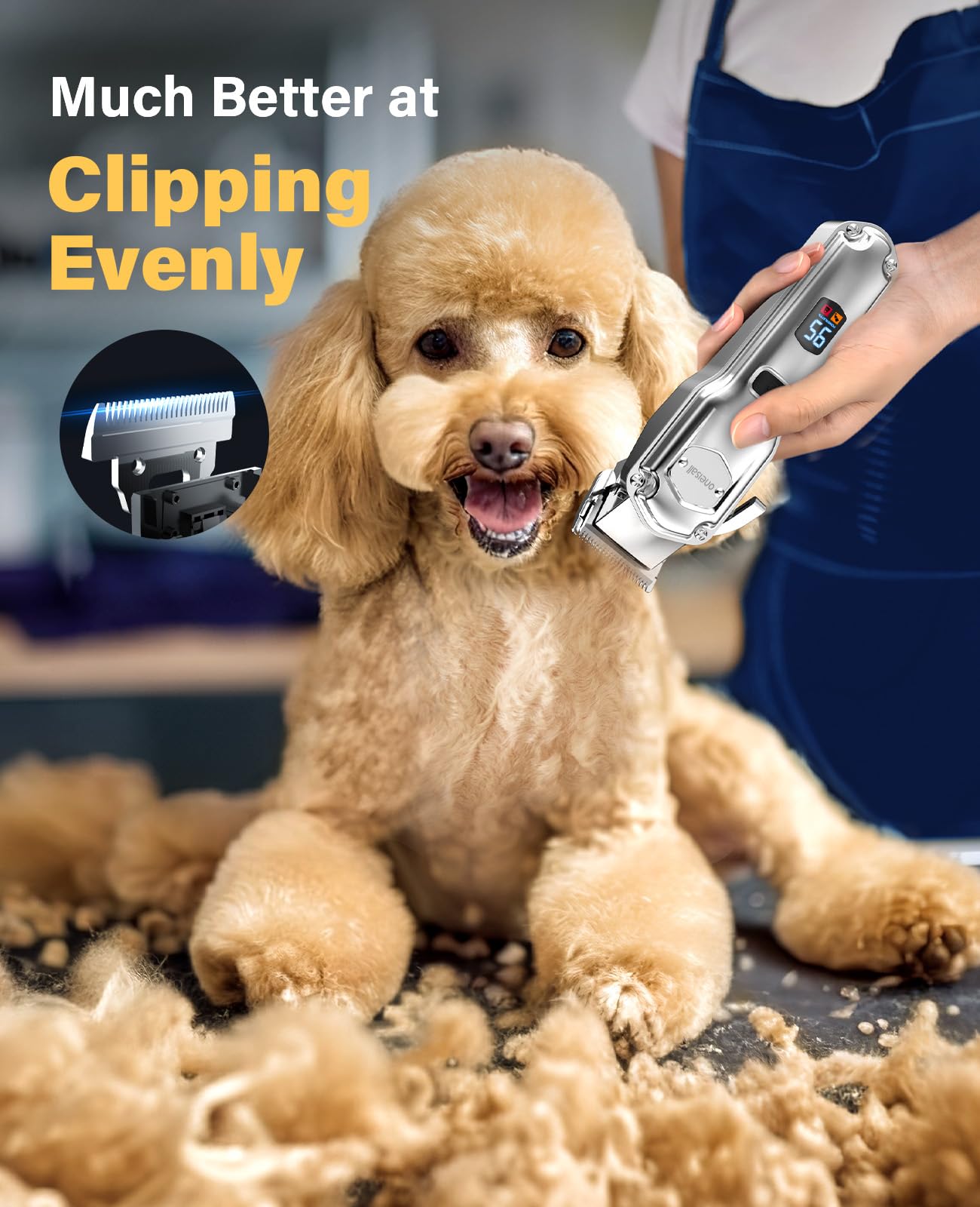 oneisall Dog Clippers & Paw Trimmer 3 in 1 Grooming Kit, Dog Clippers Professional for Thick Hair with Stainless Steel Blade, IPX7 Waterproof Cordless Pet Shaver