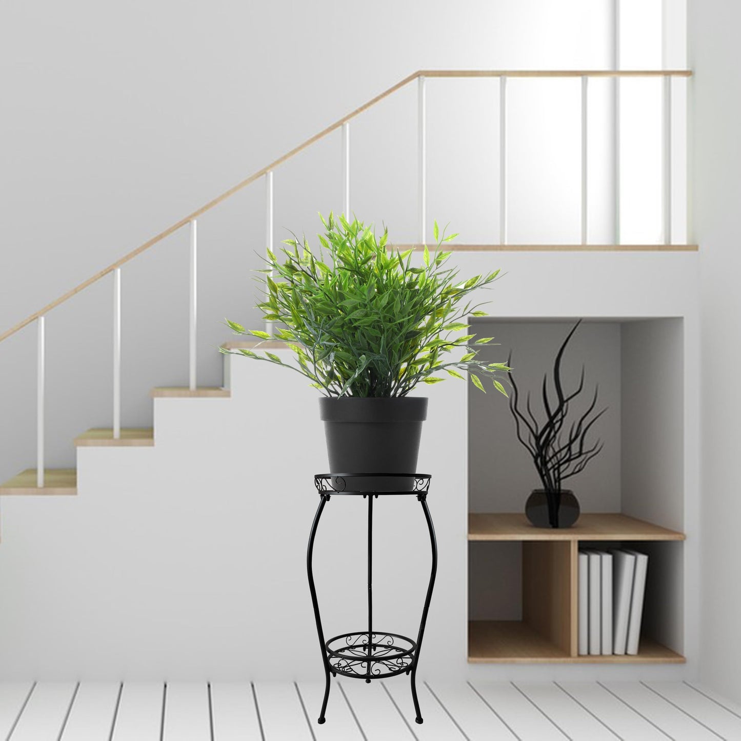 NOAMOO Metal Plant Stand 2 Tier Indoor Outdoor, Tall Flower Pot Shelf Rustproof Stable Heavy Duty Corner Stand, 28 inch Multiple Plant Display Rack for Living Room Patio Balcony Garden