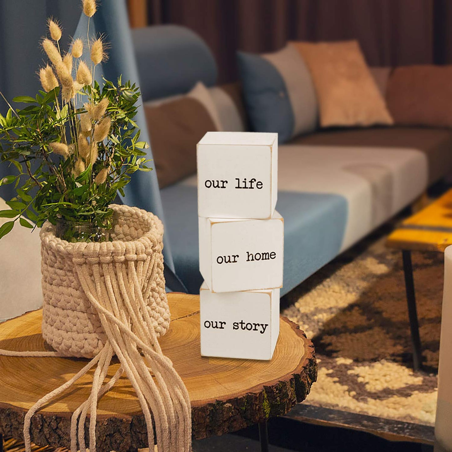 Airrioal This is Us Sign & Our Life Story Home Letter Blocks - Farmhouse Table Rustic Home Decor, TV Stand Dining Room Modern Decorations for Shelf Mantle