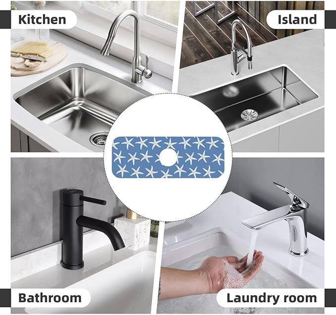 Blue Starfish Abstract Coastal Beach Nautical Ocean Kitchen Sink Splash Guard