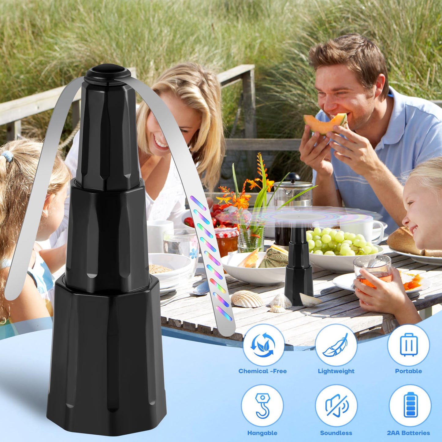hyxjzh Fly Fans for Tables, Bug Fans with Holographic Blades, Battery Operated Fly Repellent Fan, Keep Flies Away from Picnic, BBQ, Restaurant, Party, Indoor and Outdoor, 4 Pack