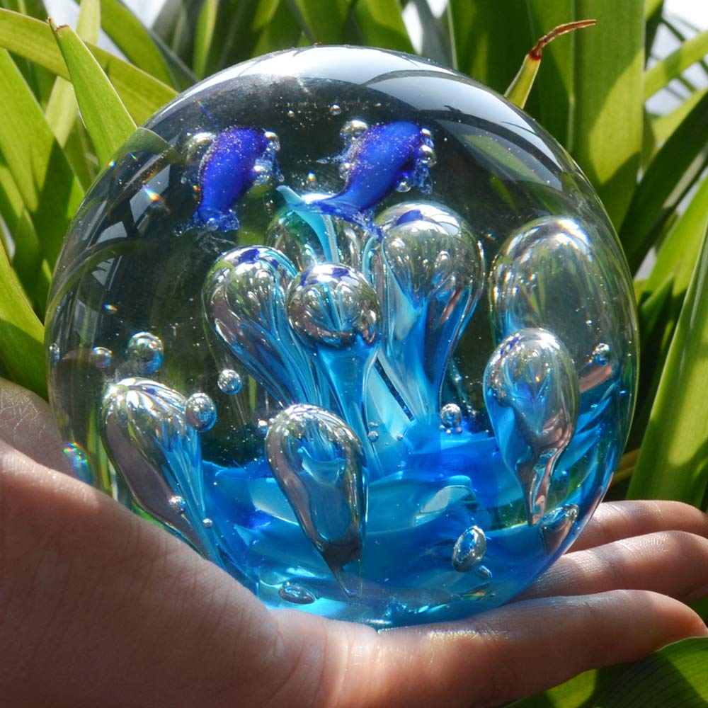 Hand Blown Glass Coral Figurines Ball, Paperweight, Sea Plant Ornament for Fish Tank Aquarium, Birthday Gift, Glass Paperweight