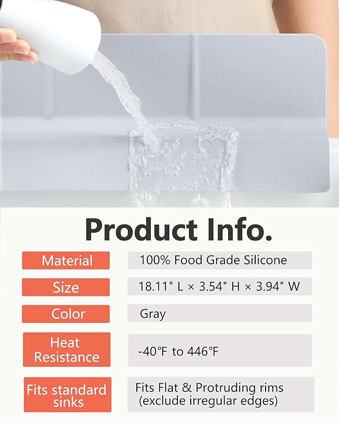 Kitchen Sink Splash Guard 18" Self-Draining Silicone Water Guard