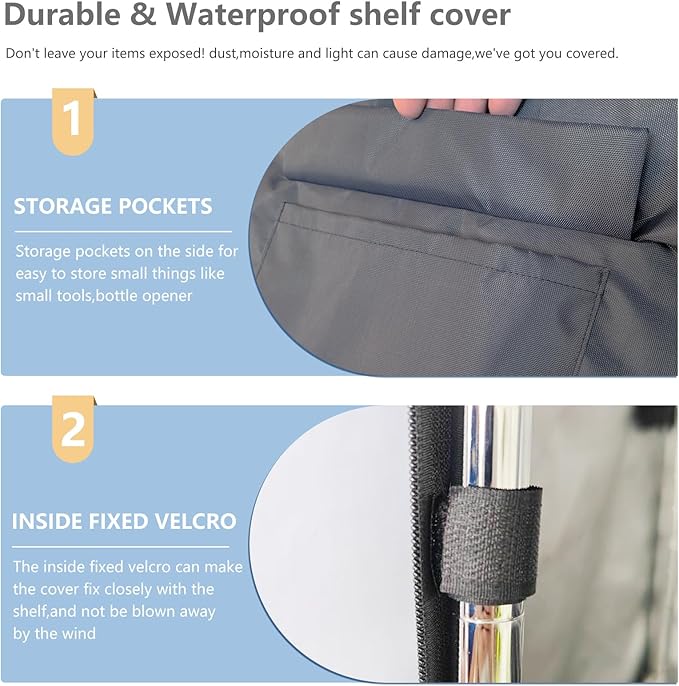 Waterproof Shelf Cover,600D Heavy Duty Dustproof Storage Wire Rack Covers,Outdoor Shelving Covers for Wire Shelves with Zipper 36''x14''x54'',Clear Front.