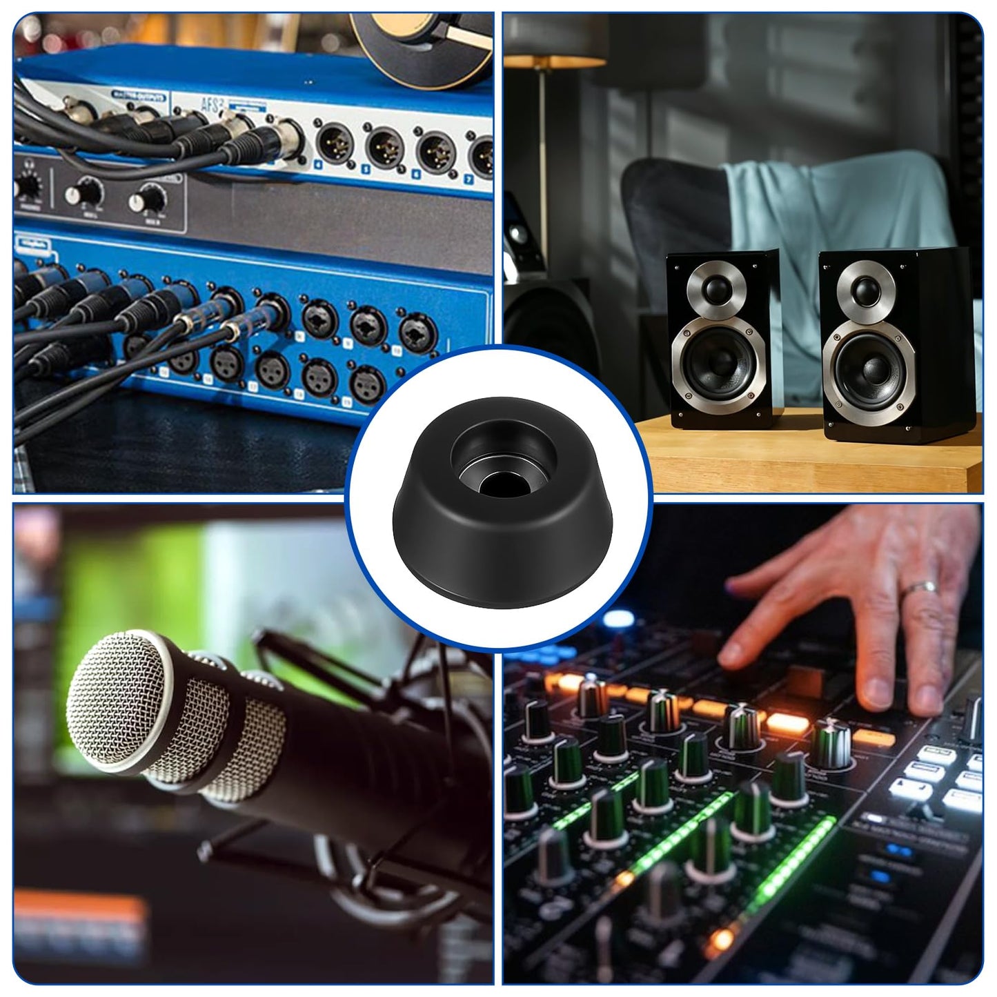 4Pcs Heavy-Duty Rubber Feet Speaker Isolation Pads with Stainless Steel Screws for Subwoofer, Subwoofer, Guitar Amps, Furniture, Turntables, Cutting Boards, Cabinets 0.98“ W x 0.47” H (Black)