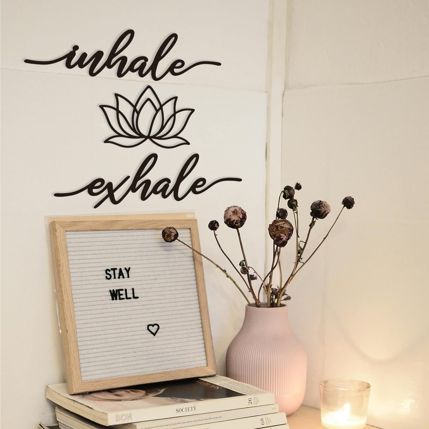 Inhale Exhale Wall Art Meditation Room Zen Wakk Decor Black Metal Yoga Sign Decorative Spiritual Decor for Living Room Bedroom Shelf