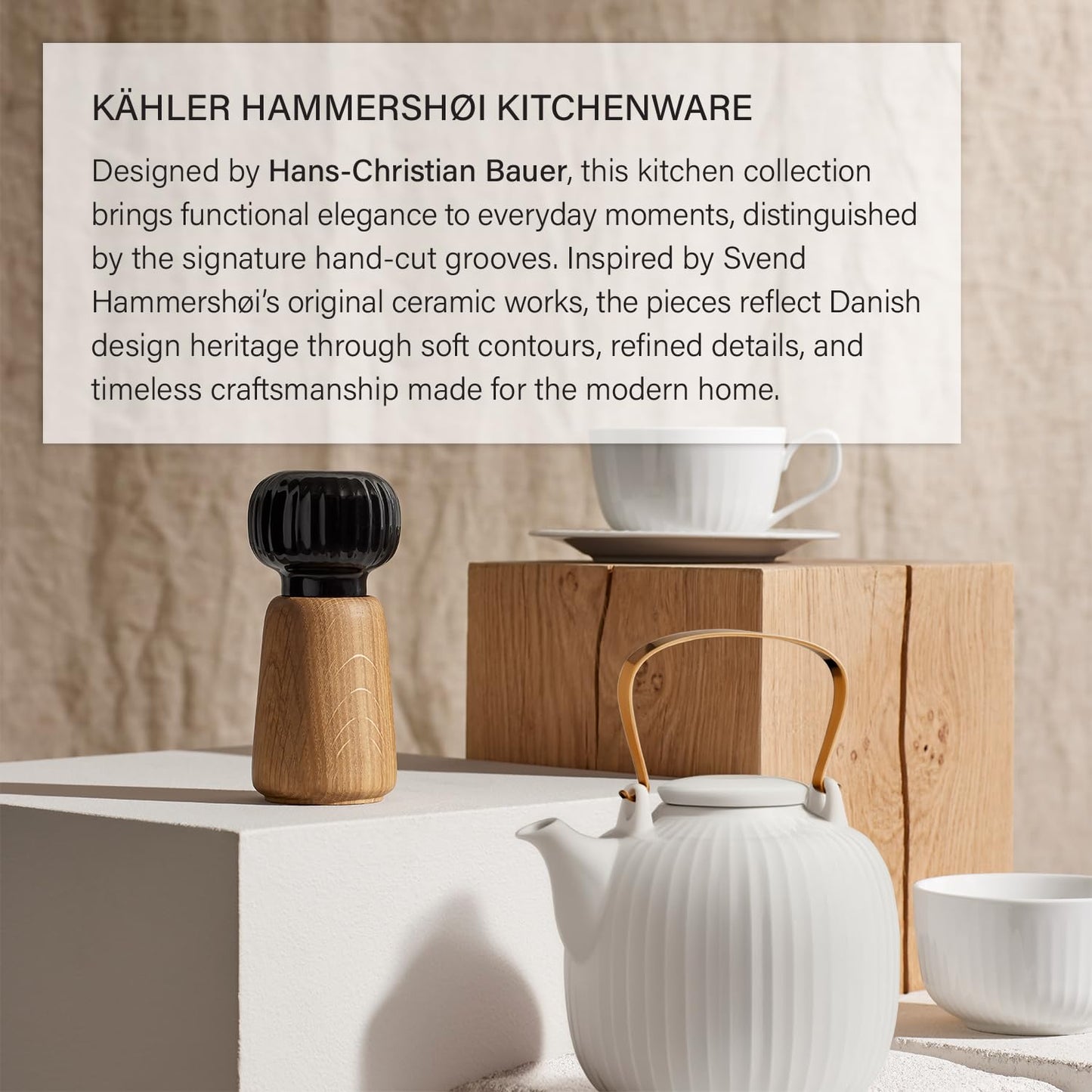 Kahler Hammershoi Grinder | Ceramic and FSC Oak | White | 7.1 Inch