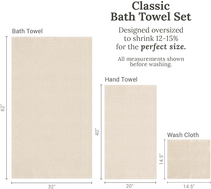 GILDEN TREE Waffle Towel Set Quick Dry Thin | 2 Bath Towels | 2 Hand Towels | 2
