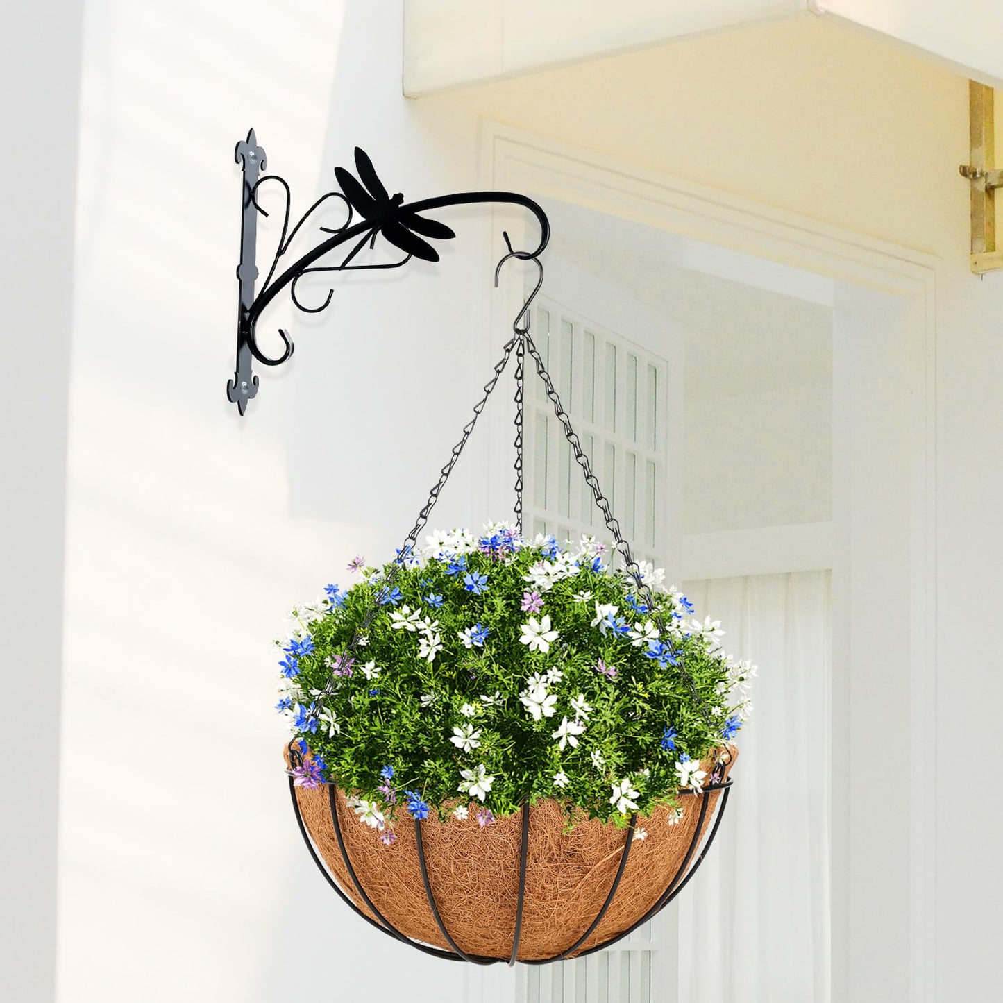 HKZ Hanging Basket Planter Plants Outdoor - 2 Pack 14 Inch Metal Hanging Planter with Coco Liners, Hanging Flower Pots with Chain Hook for Indoor Outdoor Garden Porch Decoration
