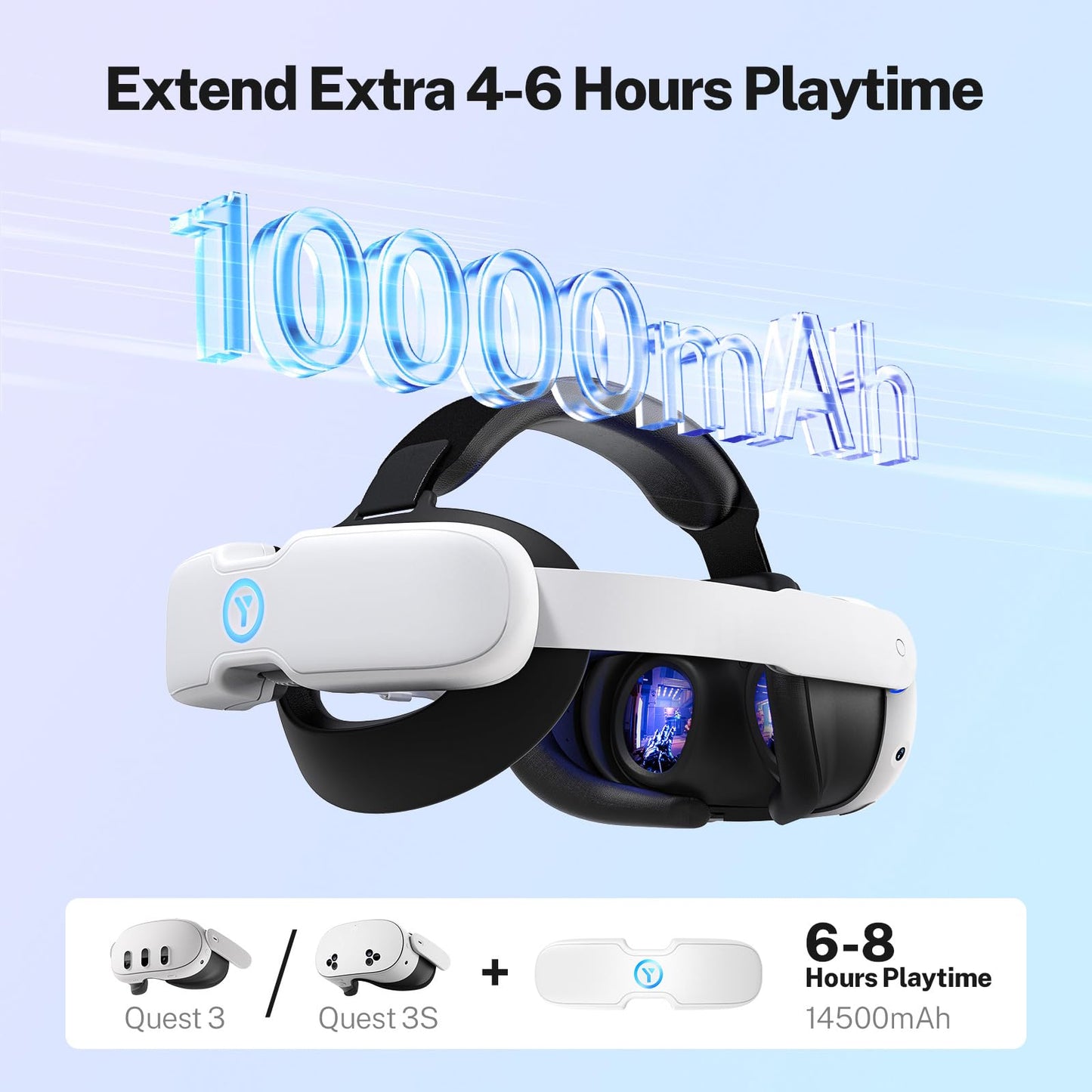 YOGES 10000mAh Battery Head Strap Compatible with Meta Quest 3S & Quest 3, Detachable Magnetic Battery, Rechargeable Headstrap to Extend Playtime for VR Headset Compatible with Meta Quest 3S