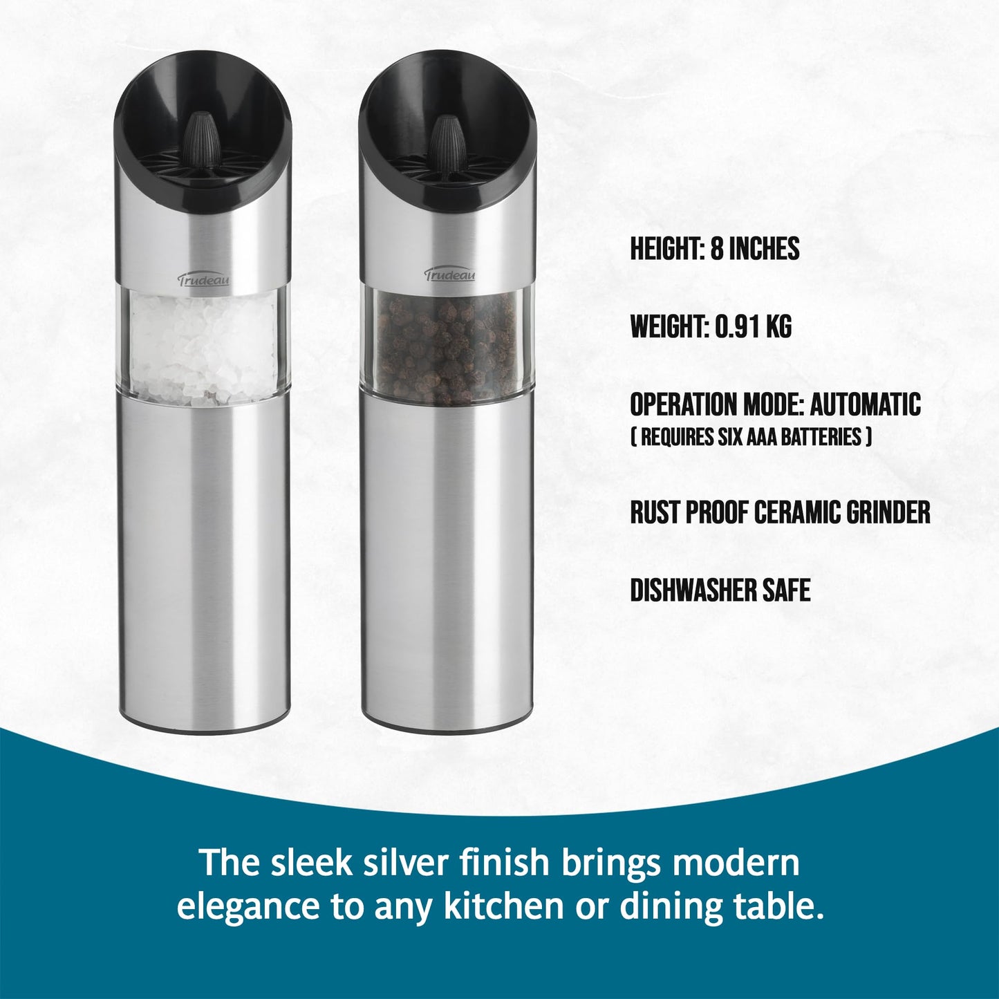 Trudeau Graviti Battery Operated Salt & Pepper Mill Set (Silver)