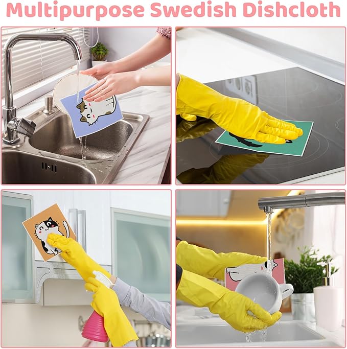 6 Pack Swedish Dishcloths for Kitchen, Cat Gifts for Cat Lovers Swedish Rags