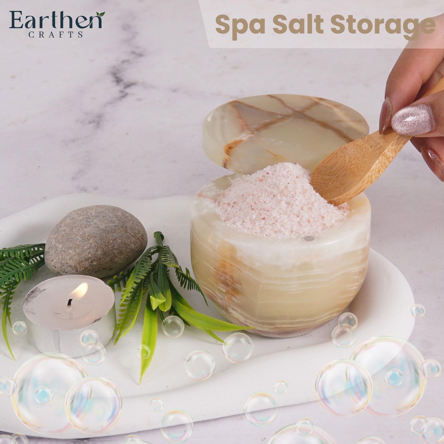 EARTHEN CRAFTS Marble Salt Cellar with Swivel Magnetic Lid 3 Inches Green Mini Salt Keeper for Countertop, 2.5 OZ Capacity, Kosher Salt and Seasoning Storage Container for Kitchen or Bath Salt