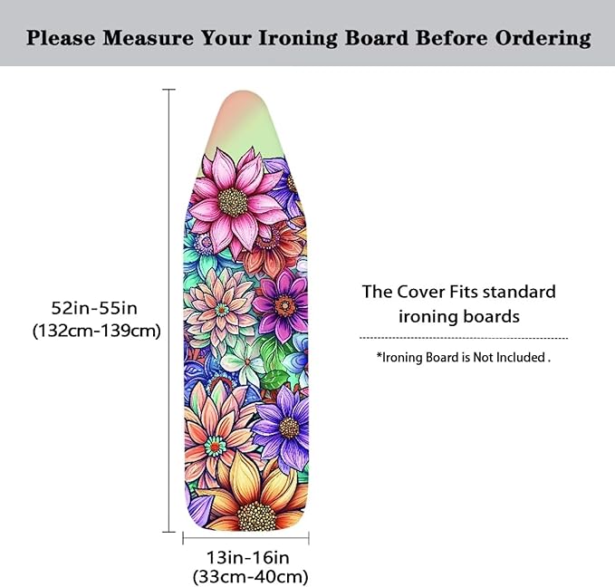 Boho Floral Ironing Board Pad Ironing Board Cover and Pad 15" x 54" Scorch