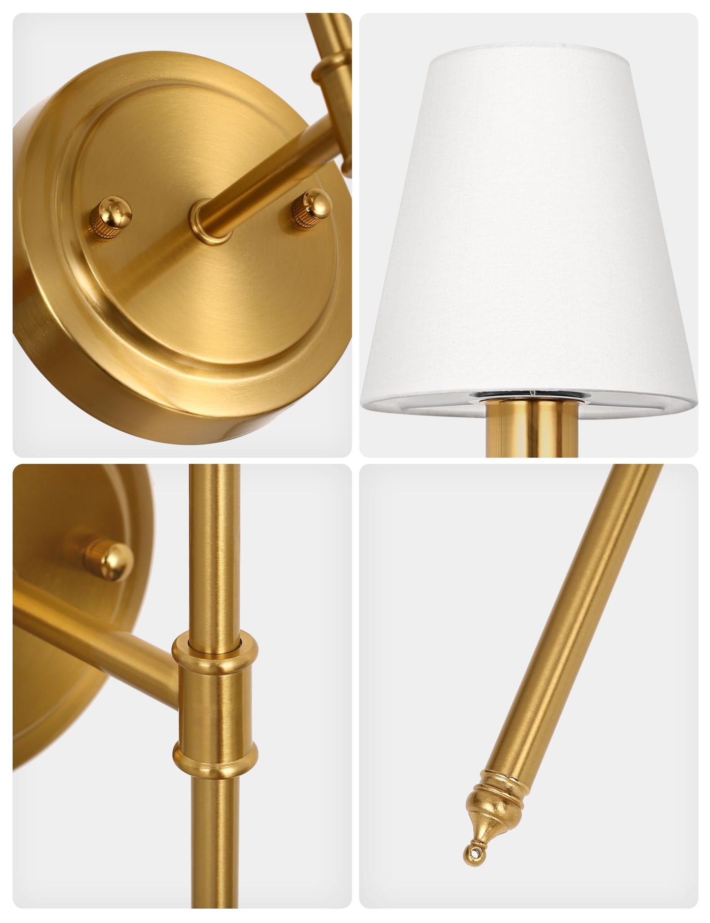 DORESshop Battery Operated Wall Sconce Set of 2, Wall Light Wireless Easy to Install Remote Control, Dimmable and Adjustable Sconces Wall Decor, Rechargeable Wall Lamp for Bedroom, Living Room, Gold