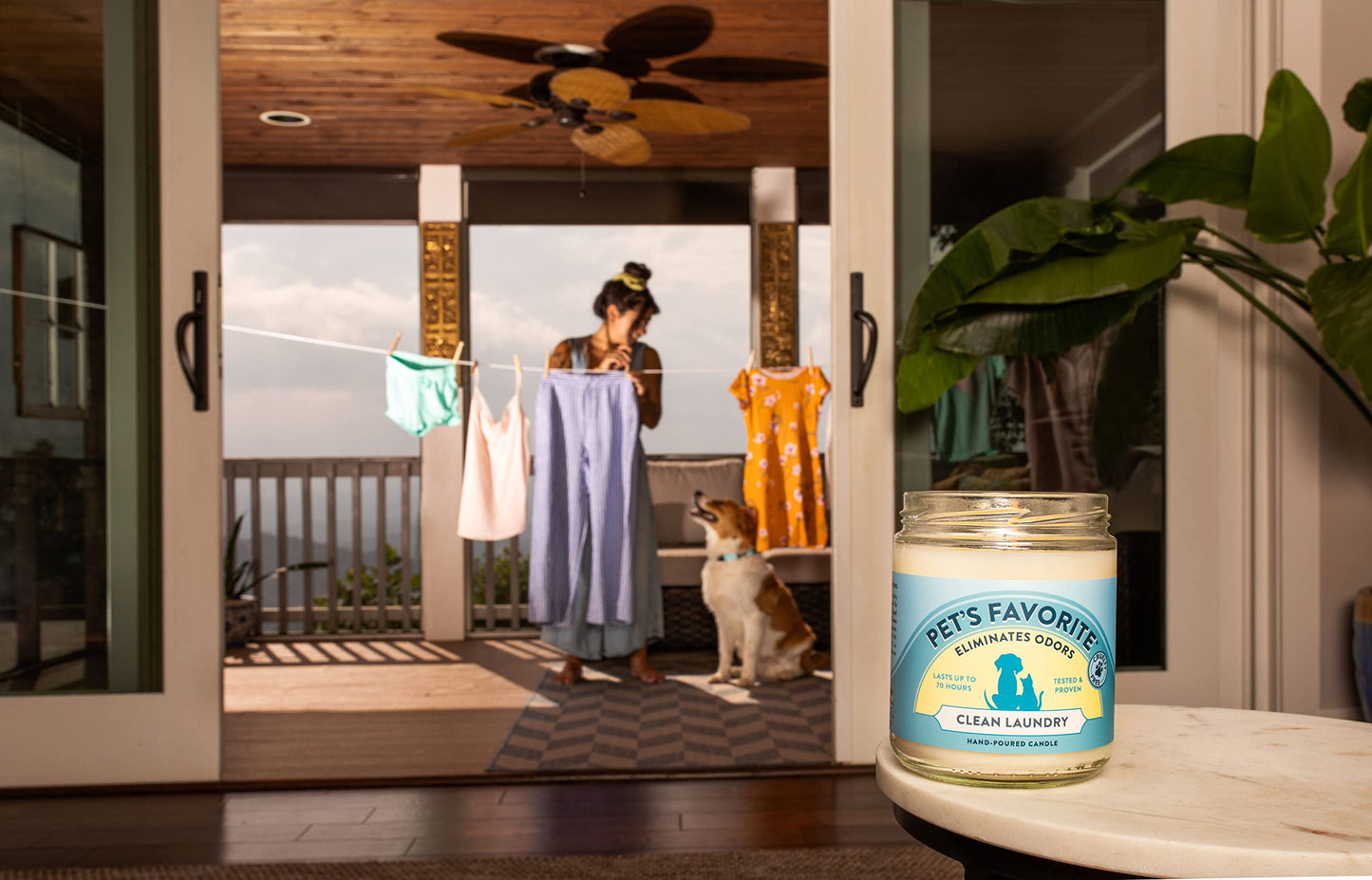 Pet's Favorite Fresh Laundry Pet Odor Candle, Clean Burning, Long Lasting Plant Based Soy Candles with a Natural Fiber Wick and 70 Hour Burn Time, Pack of 2