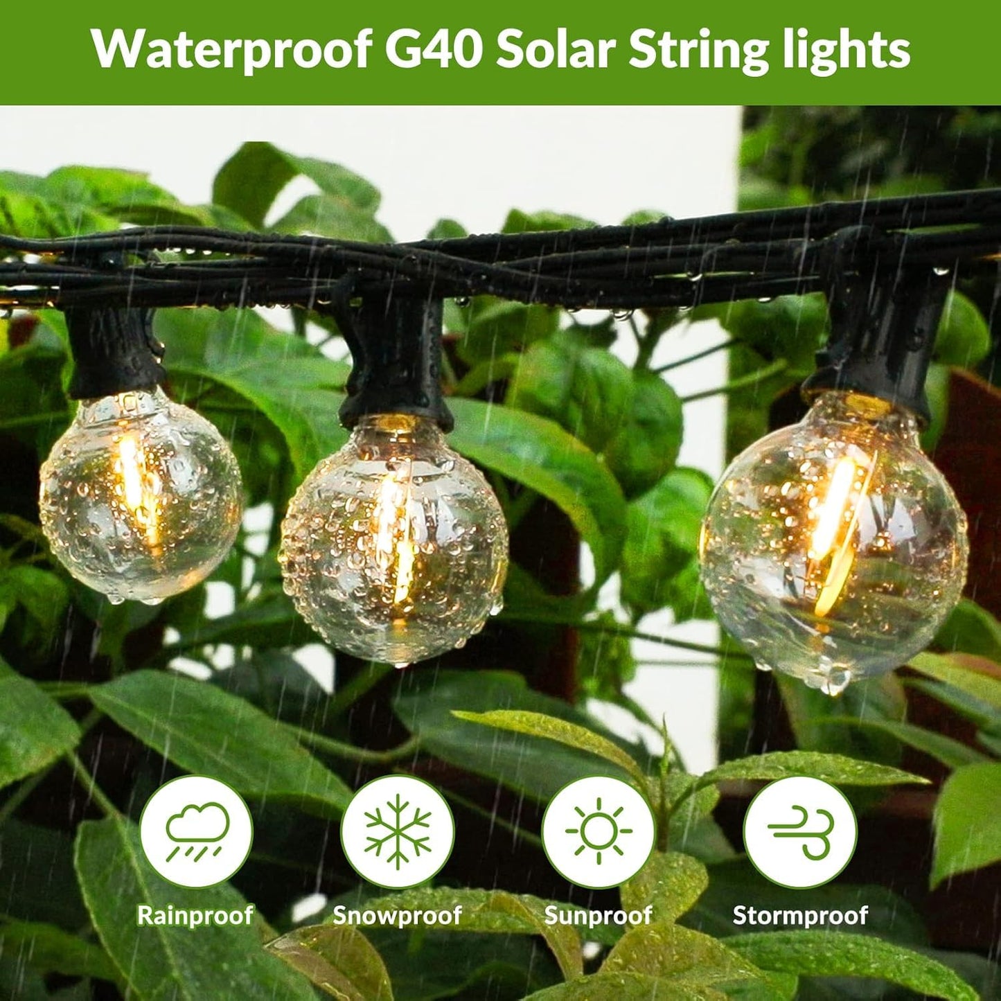 100FT G40 Solar String Lights, Globe Outdoor String Lights with 36 LED Shatterproof Bulbs, 2700K Shatterproof Patio Lights, Solar Powered Hanging Lights