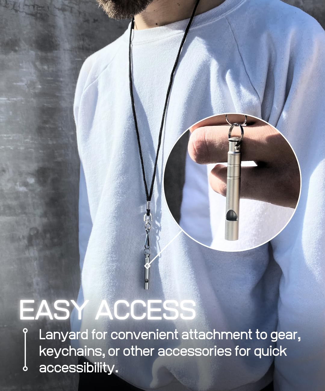 Titanium Whistle with Lanyard Emergency Safety, Titanium Gray, Set of 2, Weather Resistant, 125db Your Lifesaving Outdoor Essential, Perfect for Hiking, Pets, Sports, and Emergencies for Keychain