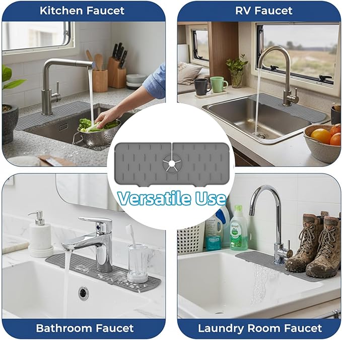 Silicone Faucet Handle Drip Catcher Drying Tray Mat Dish Soap Sponge Holder