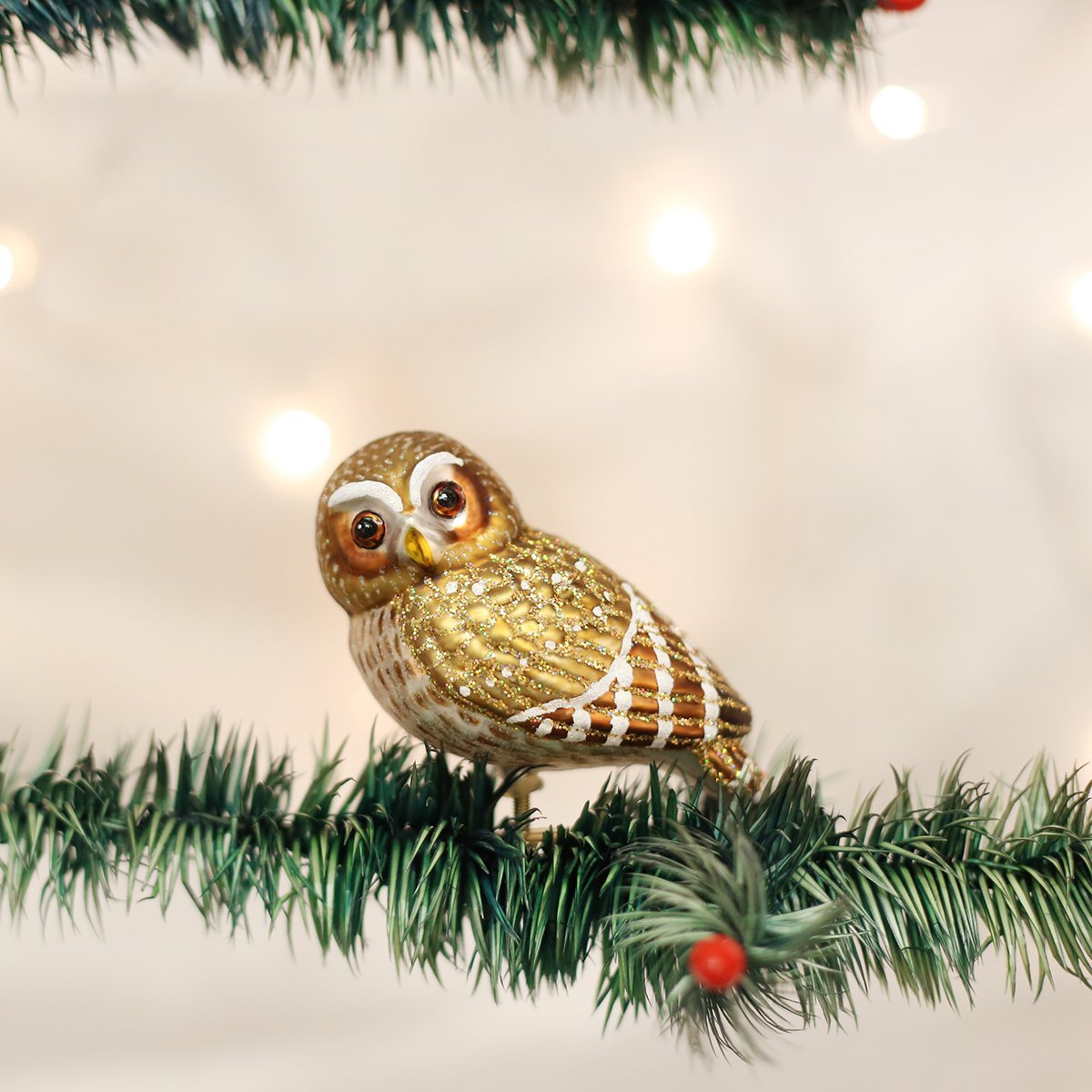 Old World Christmas Pygmy Owl Glass Blown Ornament for Christmas Tree, Handcrafted Holiday Decoration, Owl Collection