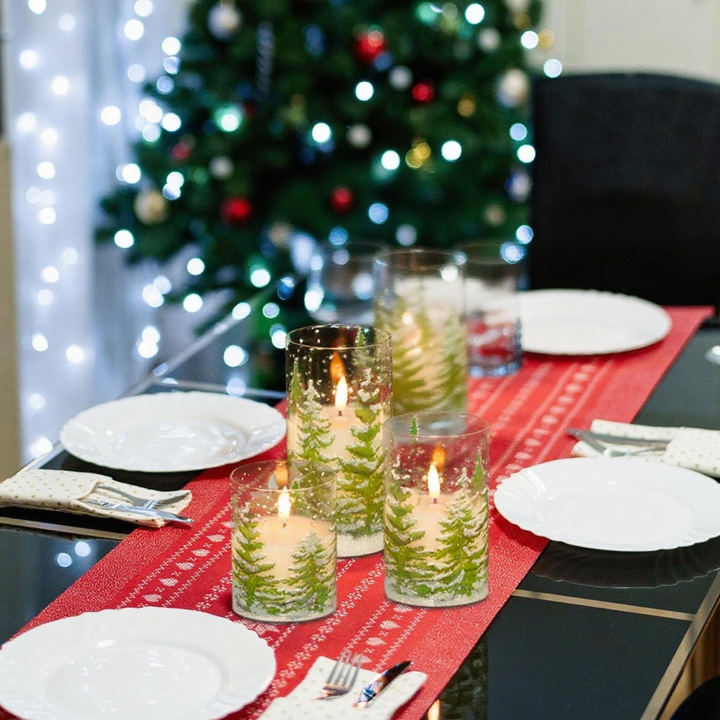 Wondise Rechargeable Christmas Glass Flameless Candles with Remote Timer, Battery Operated LED Real Wax 3D Wick Candles with Charging Base, Set of 3 Christmas Home Decoration Gifts(3 x 4 5 6 Inch)
