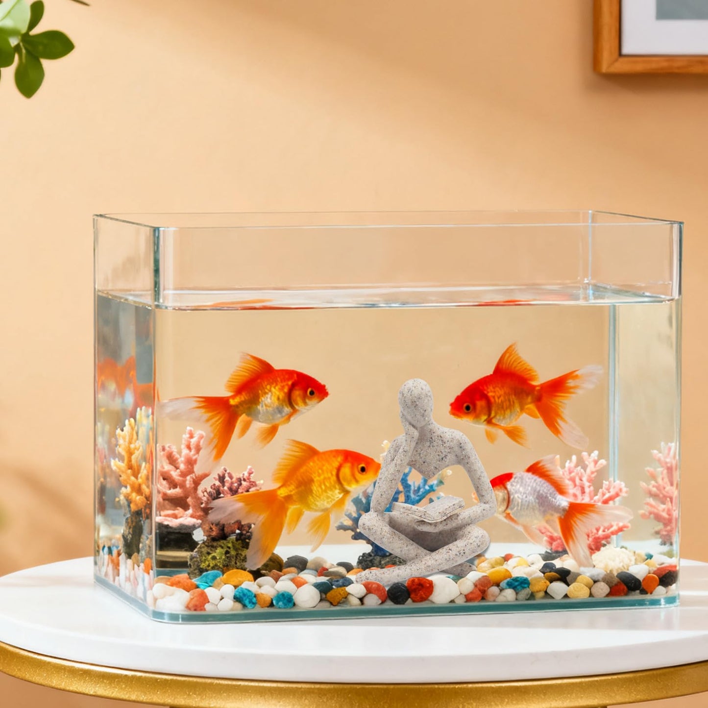 Oooct Sandstone Thinker Statue Aquarium Ornament, Small Fish Tank Decor for Freshwater & Saltwater, Abstract Aesthetic Aquarium Decoration for Tank, Pond & Terrarium - 2.8 x 2.4 x 4.3 Inch
