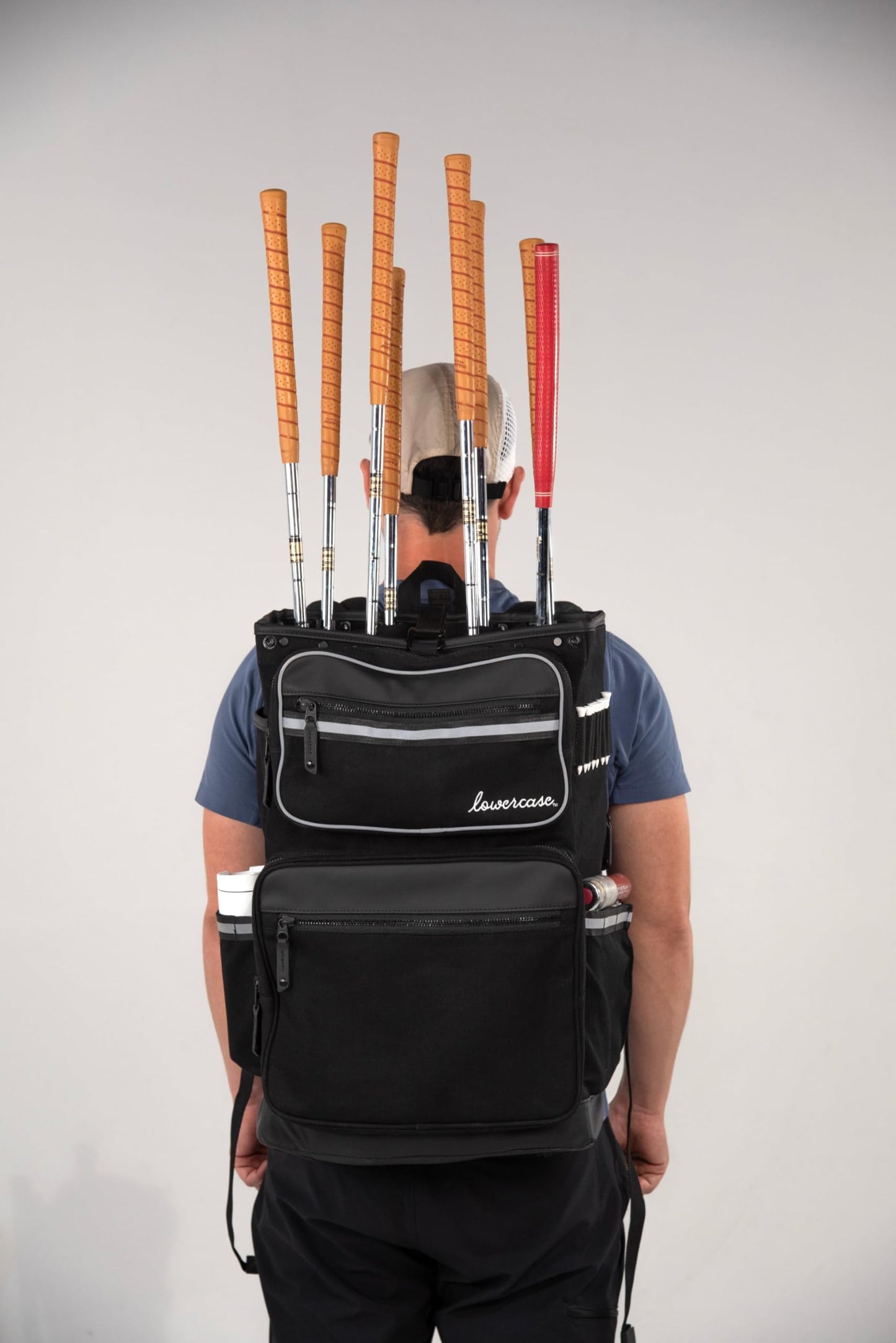 Lowercase Golf Backpack Bag with Bike Pannier Clips - Holds 8 Clubs, Padded Dividers, Rain Cover