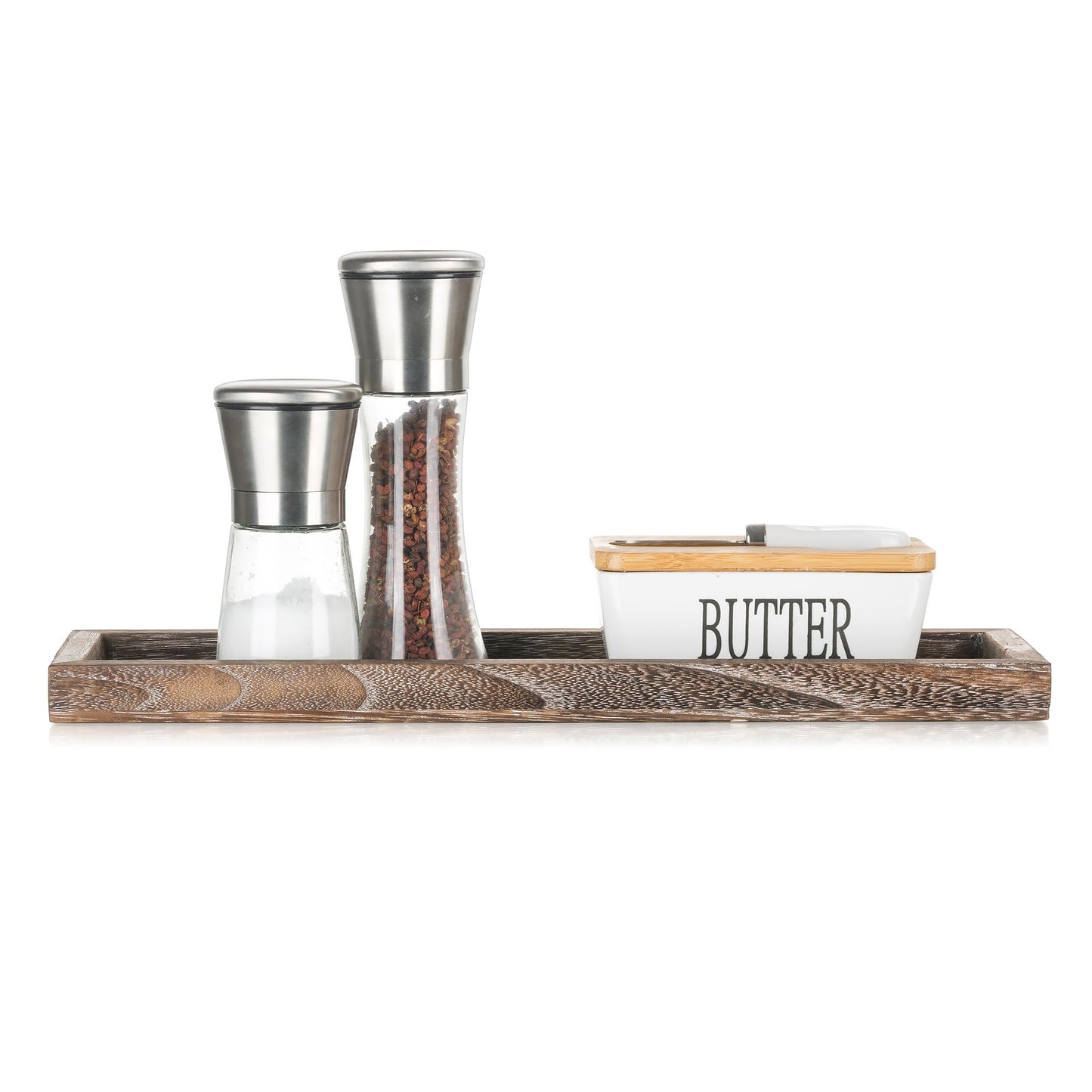Romadedi Rustic Decorative Wood Candle Tray - 15" Wooden Long Narrow Tray Candle Holder, Farmhouse Small Trays for Coffee Table Centerpieces Dining Room Kitchen Countertop Home Decor, Brown